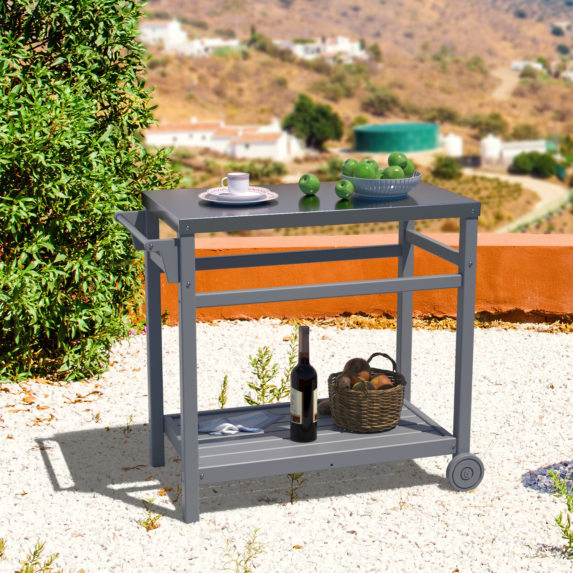Runesay HBGRIL-13 Grill Prep Cart Gray Steel Grill cart