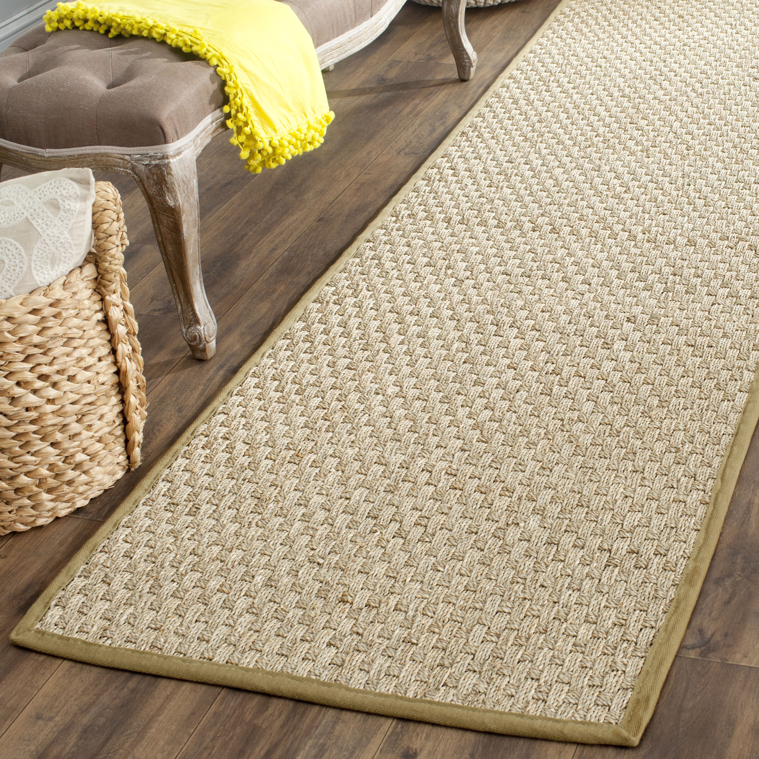 Safavieh NF114G-210 Natural Fiber Hampton 2 x 10 (ft) Loomed Seagrass Natural/Olive Rectangular Indoor Solid Coastal Runner rug