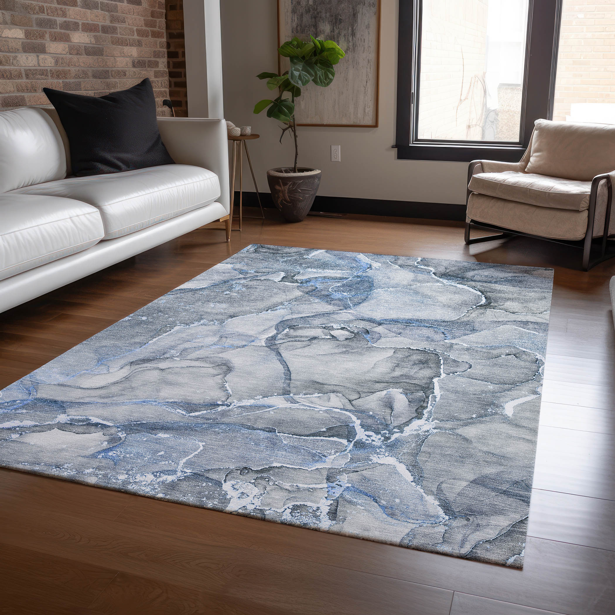 Addison Rugs ACN519BU30X46 Chantille ACN519BU 2 x 3 (ft) Polyester Blue Rectangular Indoor/Outdoor Abstract Machine washable Area rug