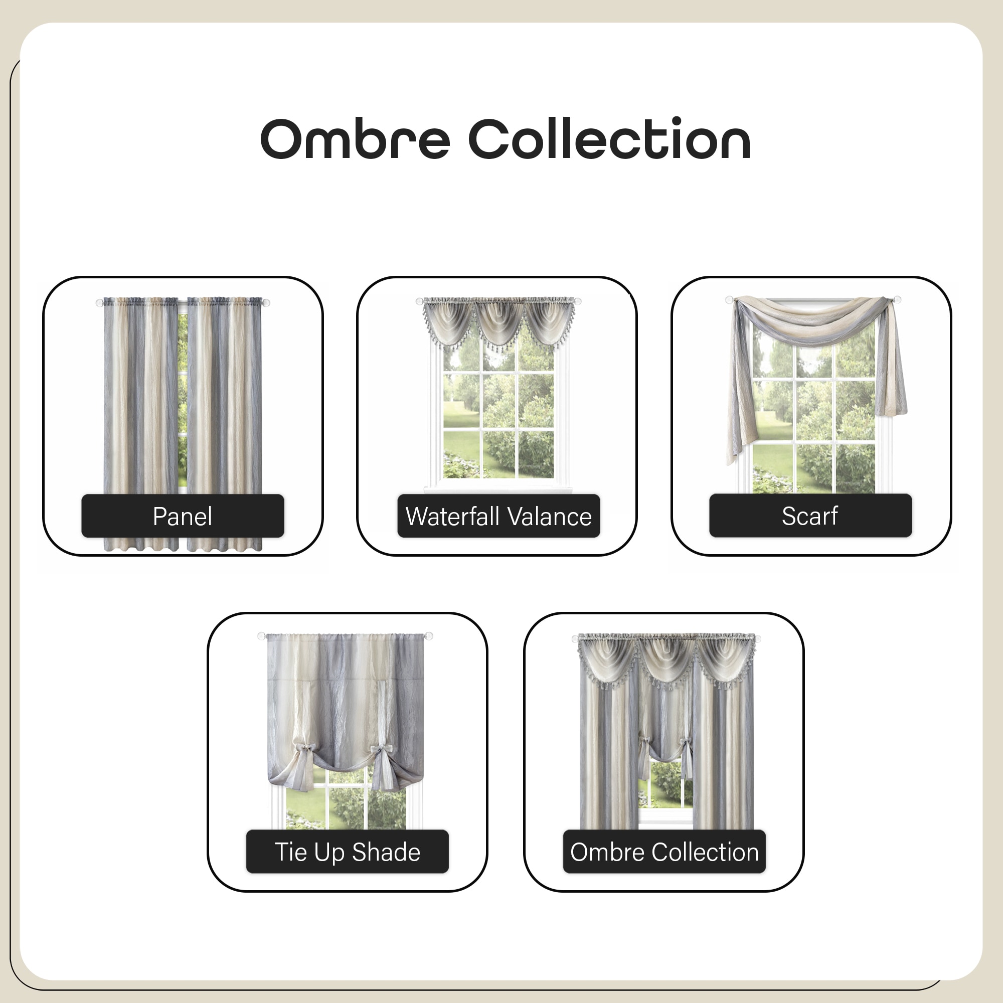 Grey Ombre Polyester Tassel Waterfall Valance, 46" x 42"