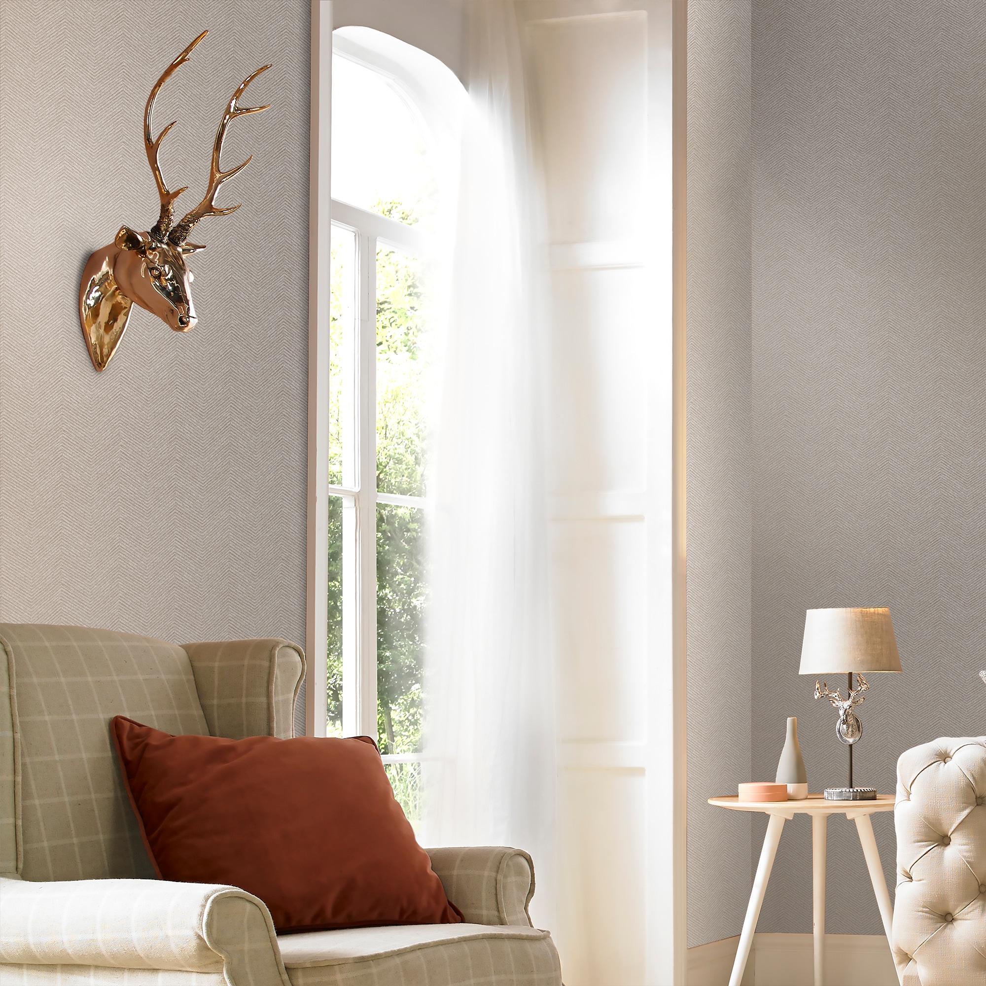 Natural Cream Chevron Textured Non-Woven Wallpaper Roll