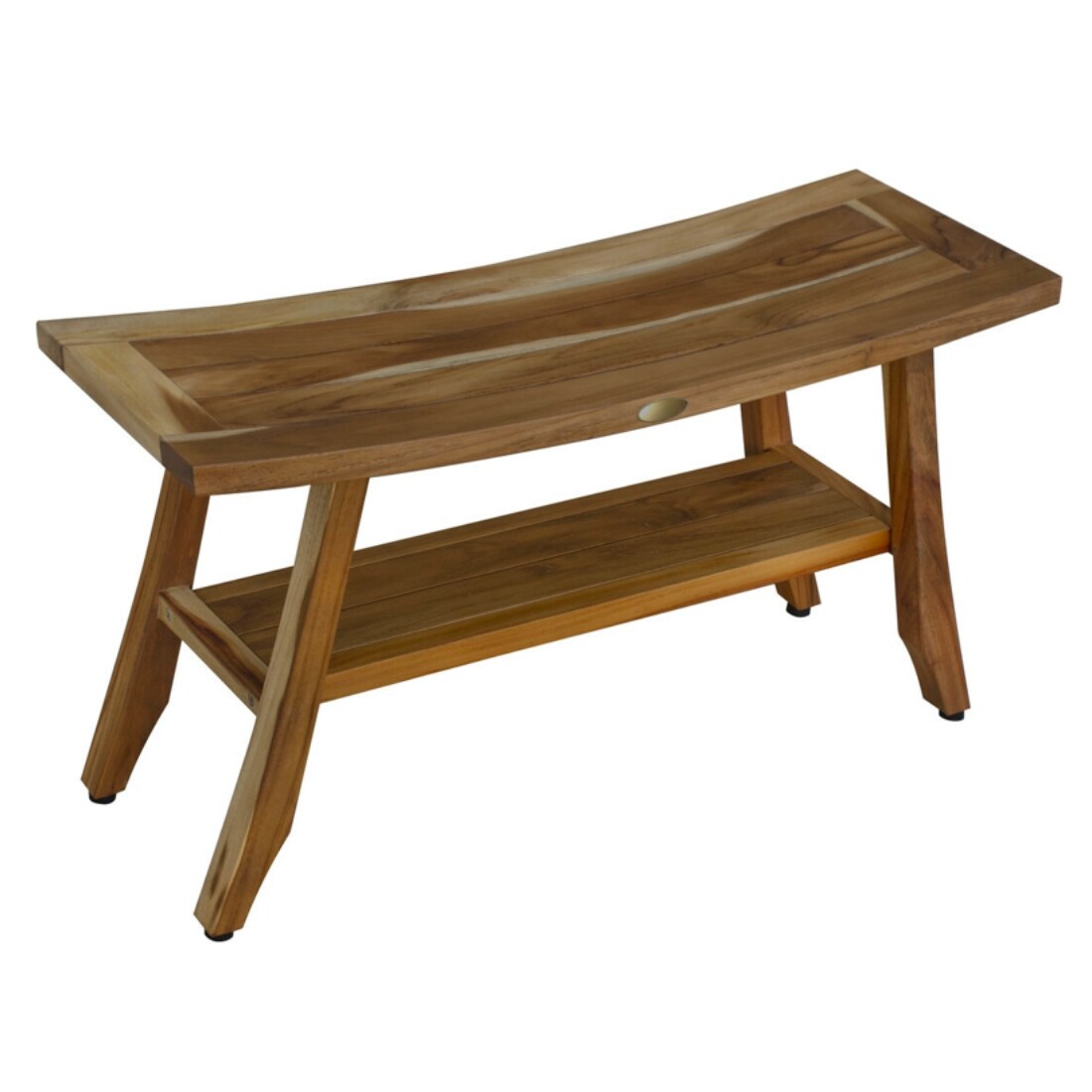 Compact Curvilinear Teak Shower or Outdoor Bench in Natural Finish