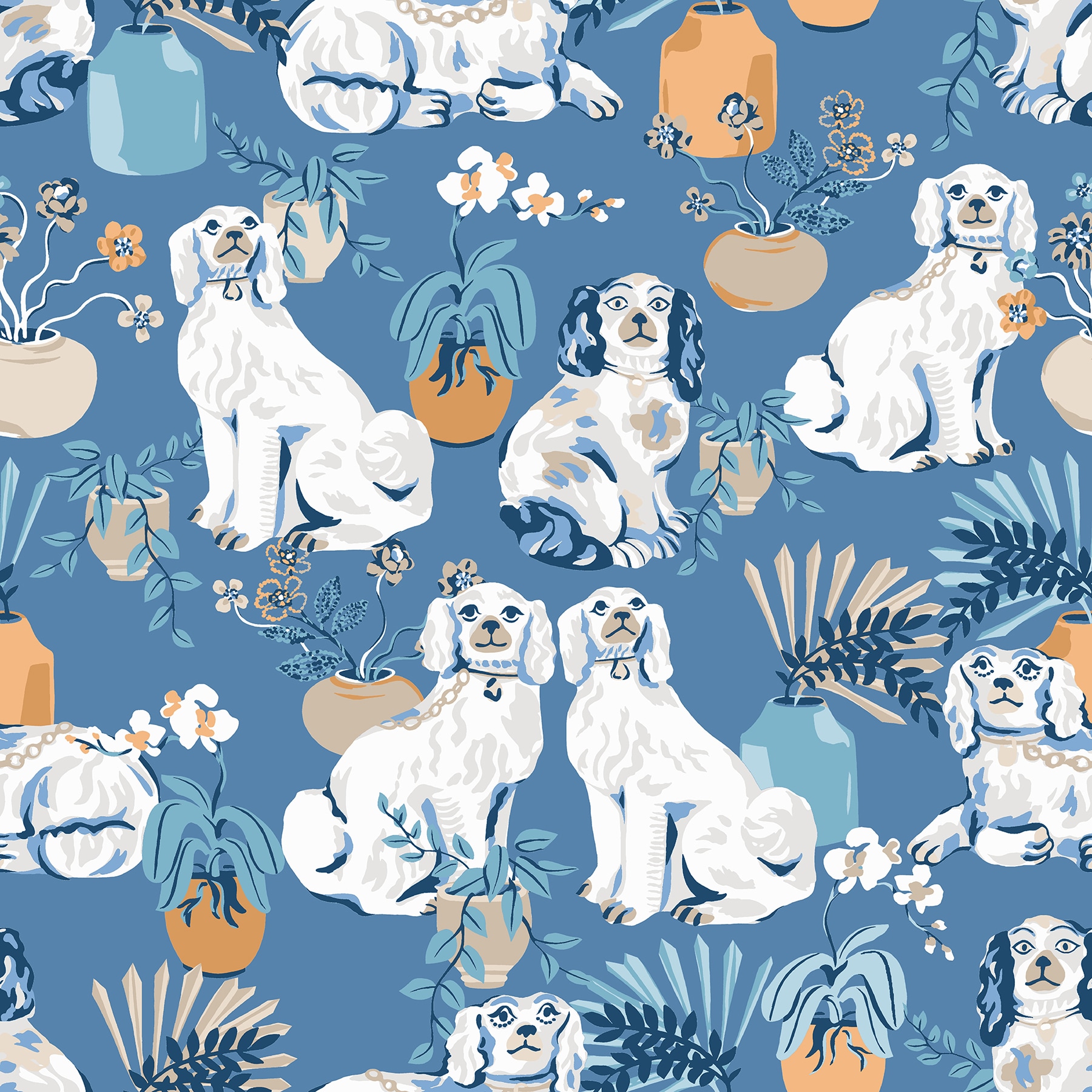 Printfresh PFS4810: Cerulean Good Dog Peel & Stick Wallpaper, Multi