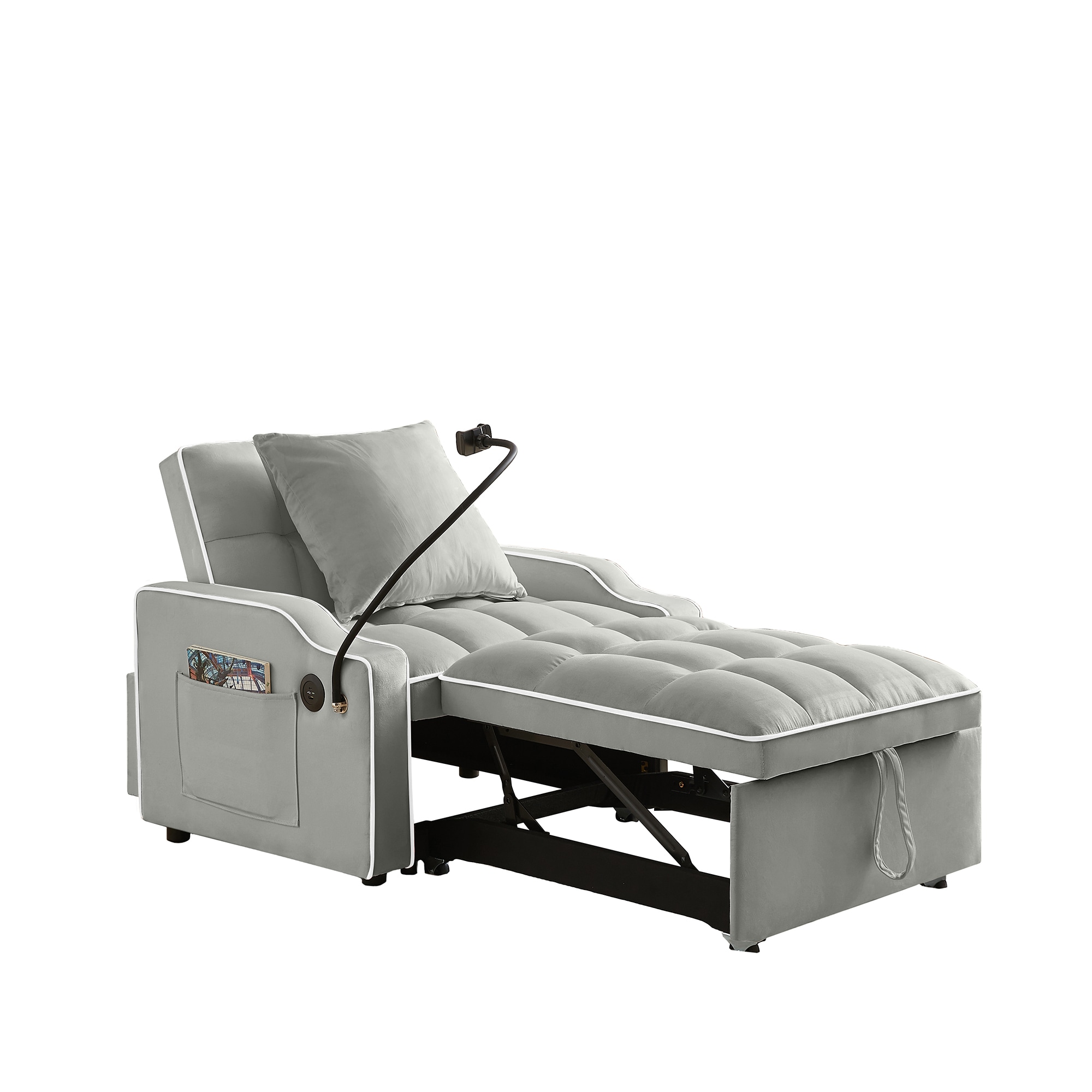 Bybafun - 3 In 1 Gray Contemporary/Modern Velvet Sofa bed
