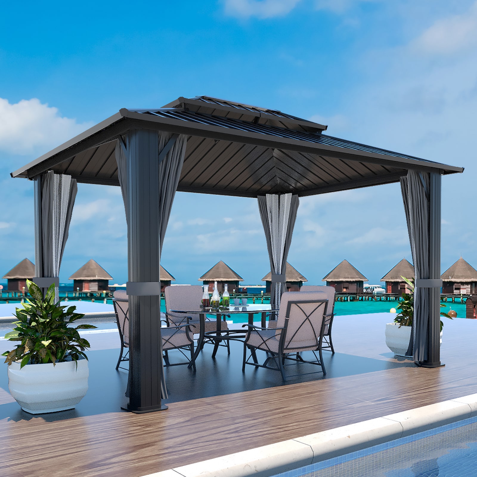 VEIKOUS PG0201-11-33 10-ft x 10-ft Black Gazebo with Hardtop Roof