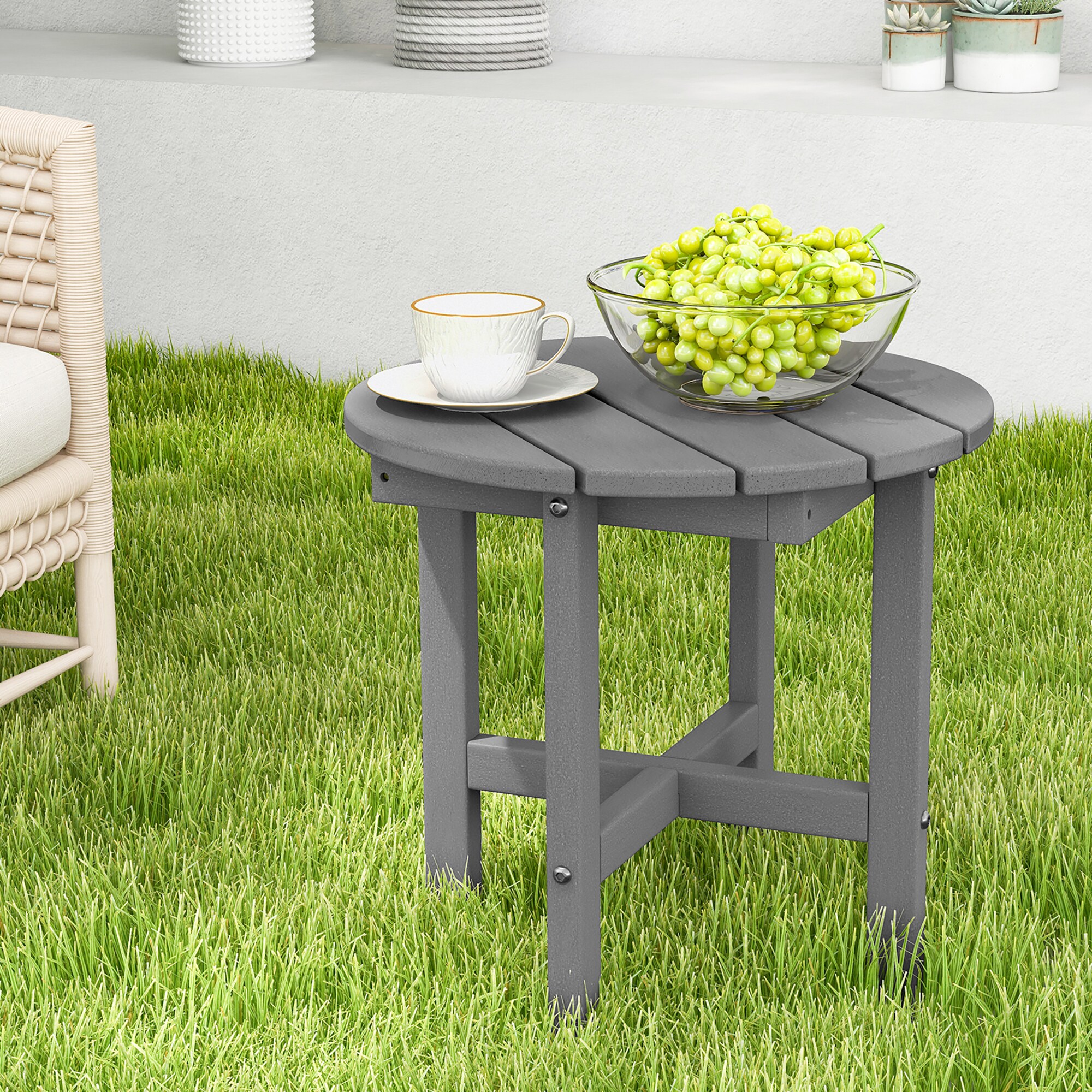 Costway Round Outdoor End Table 18 In W X 18 In L In The Patio Tables   64889778 