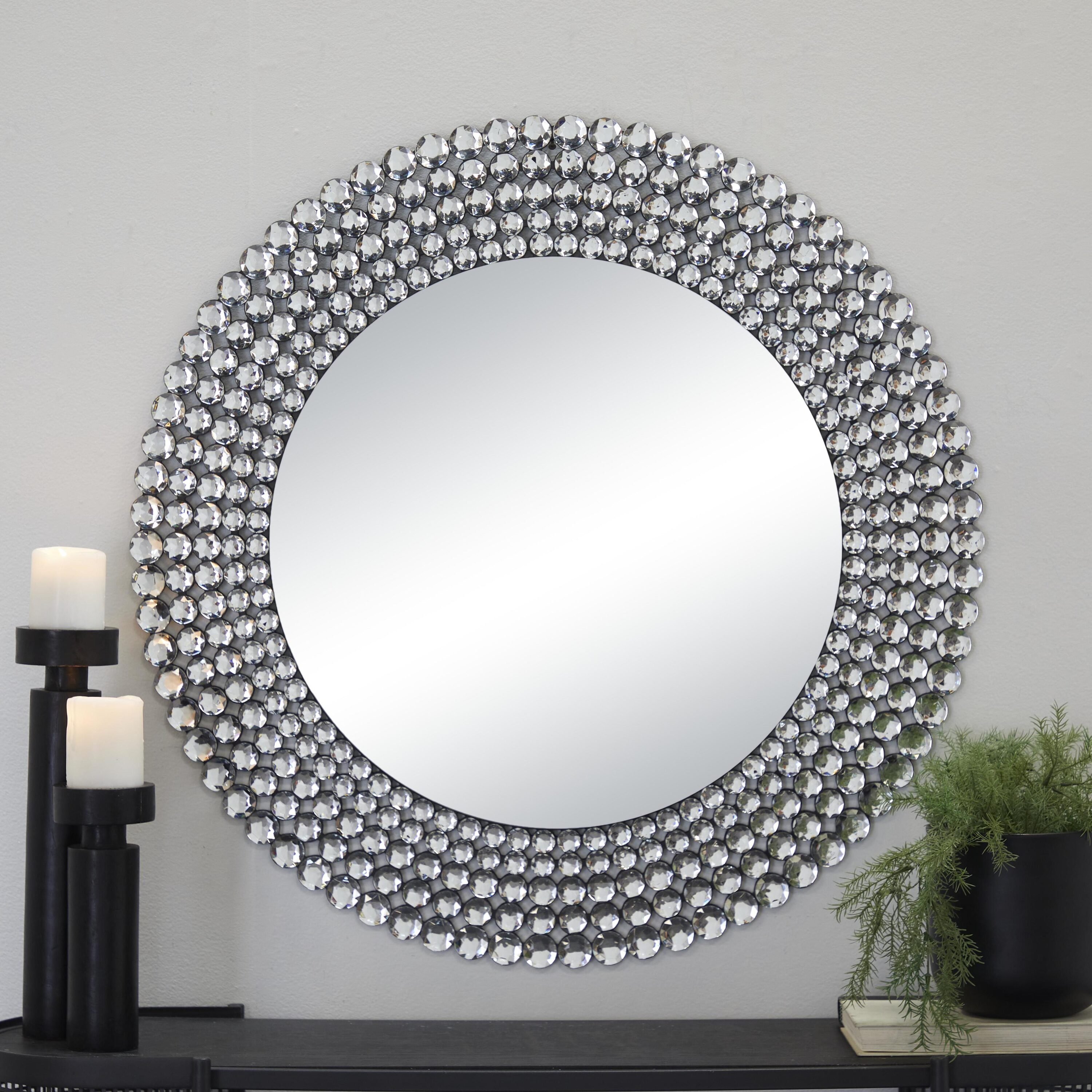 Grayson Lane 20764 32-Inches W x 36.0-Inches H Round Silver with Crystal Embellishment Framed Frameless Wall Mirror