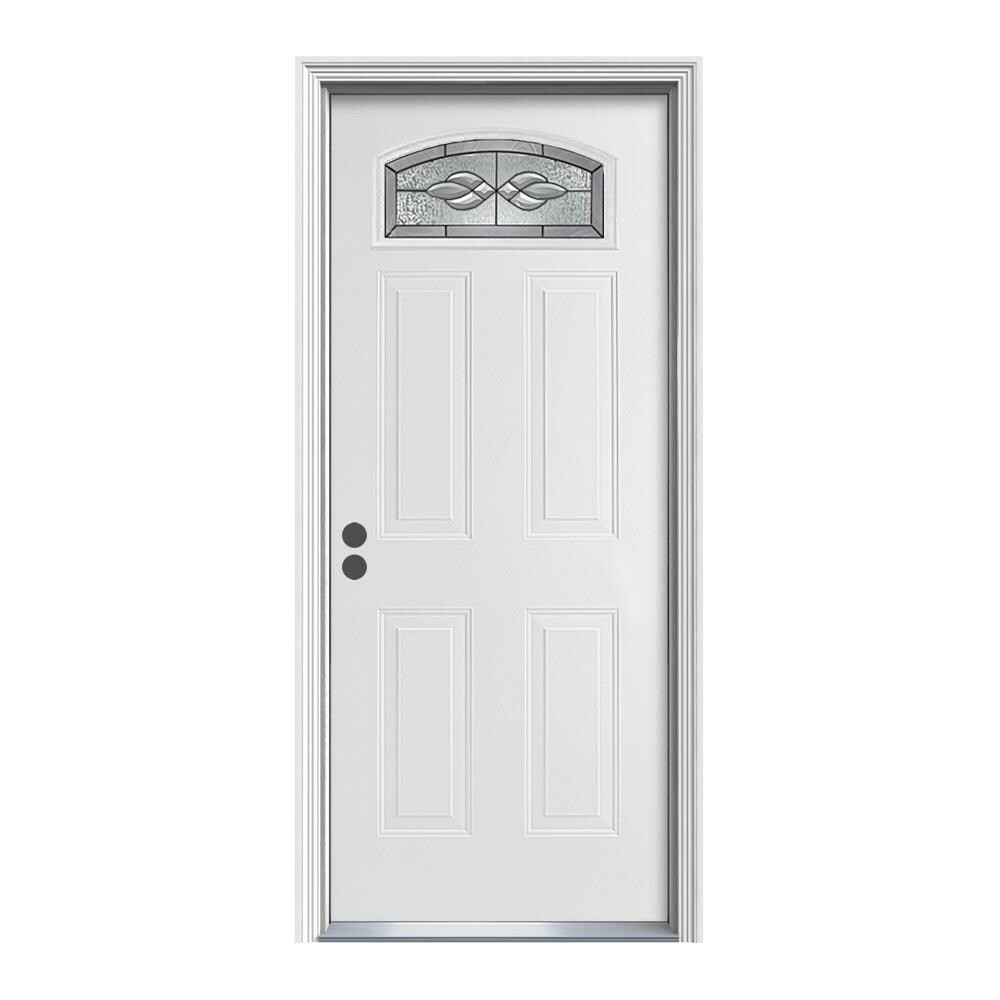 Therma-Tru Benchmark Doors TTBS629112 Hampton 34-in x 80-in Steel 1/4 Lite Right-Hand Inswing Ready To Paint Prehung Single Front Door with Brickmould Insulating Core