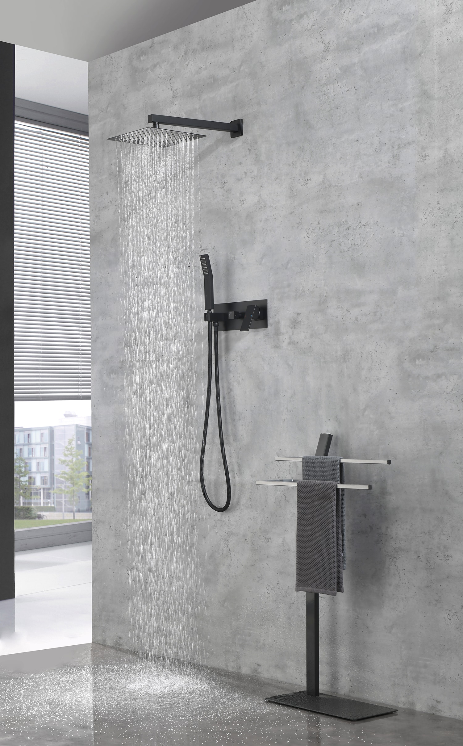 Mondawe Matt Black 10-in Built-In Shower Faucet System with 2-way ...