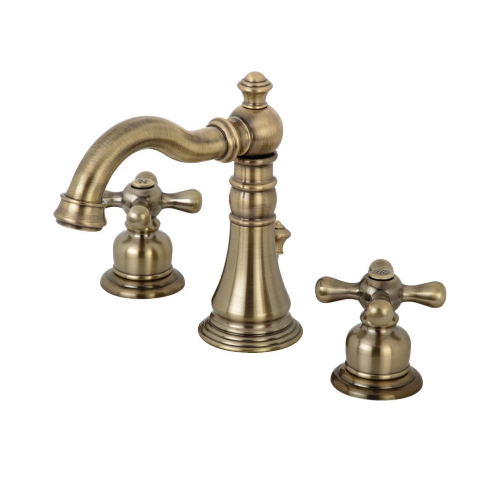 Kingston Brass American Classic Antique Brass 2-handle 8-in widespread  Mid-arc Bathroom Sink Faucet with Drain