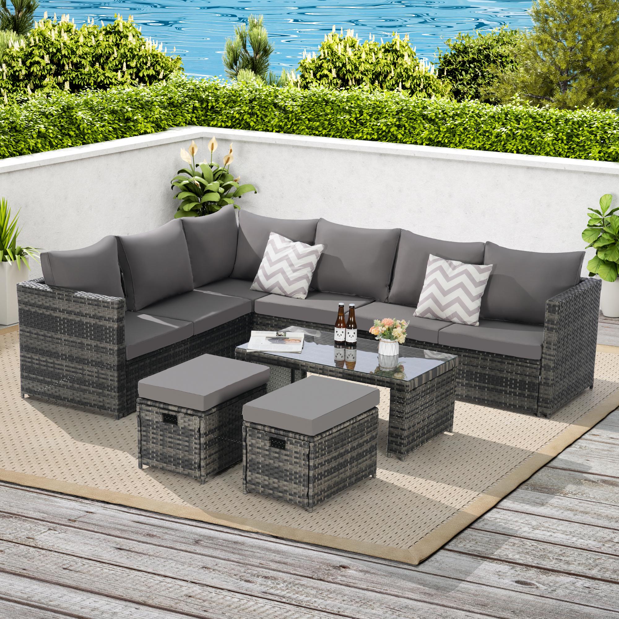 Bayfeve BFDES-S00064-OD 6 -Piece Wicker Patio Conversation Set with Dark Gray Cushions