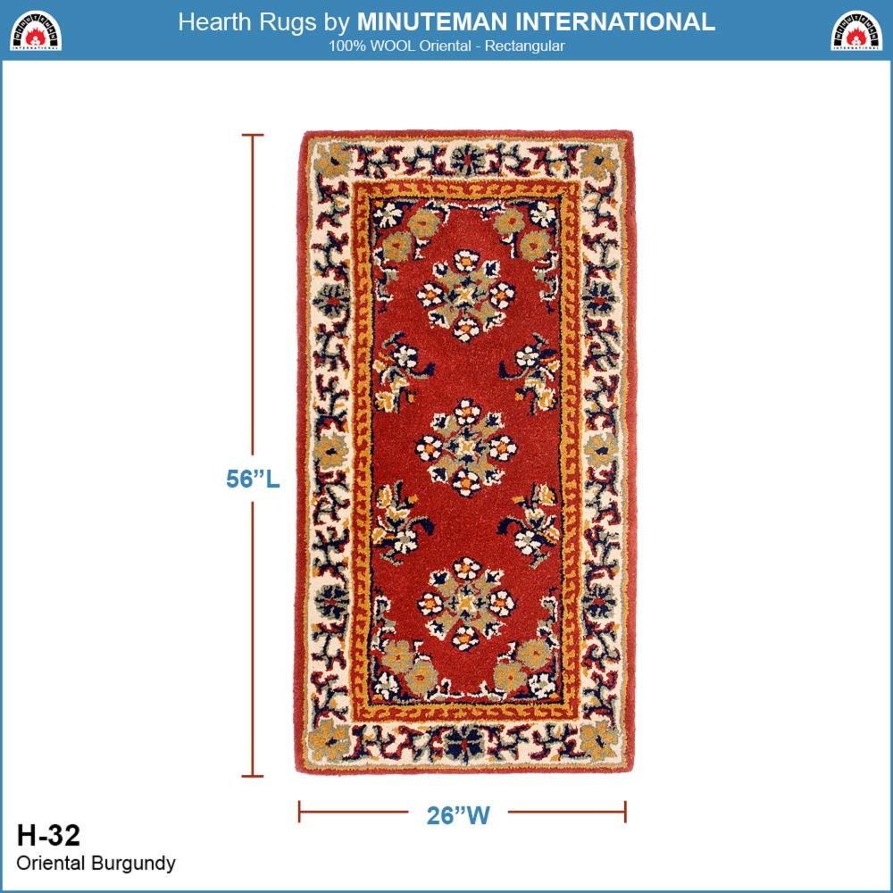 Elegant Burgundy Oriental Hearth Rug in Handmade Wool, 56"x26"