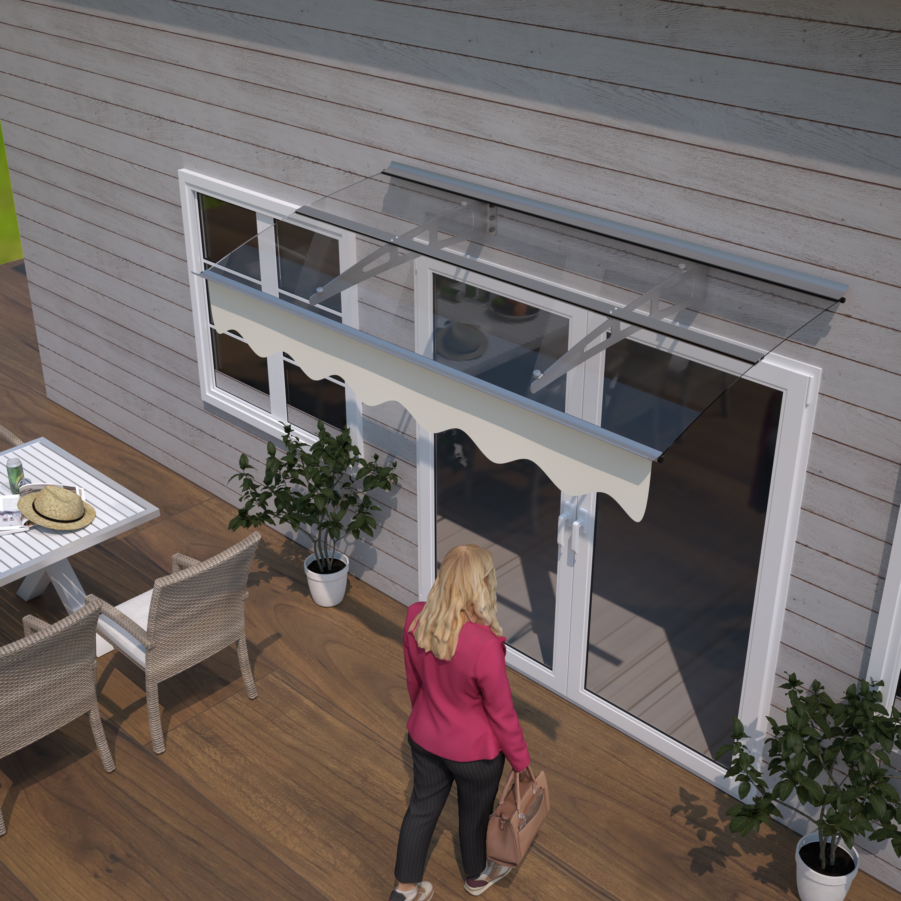 LIVIZA GIG-CC147706WH 59-Inches Wide x 34-Inches Projection x 10-Inches Height Plastic Colorless Transparent Solid Fixed Window/Door Awning