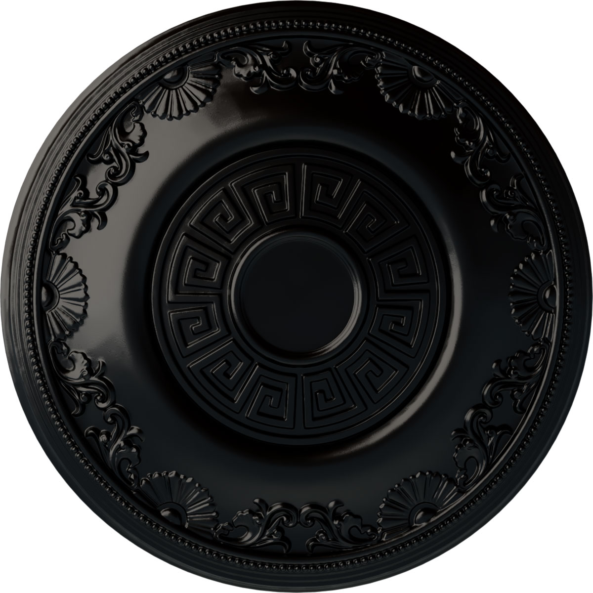 Ekena Millwork CM25NEBLF Nestor 25.875-in W x 25.875-in L Painted Jet Black Polyurethane Whole Ceiling Medallion