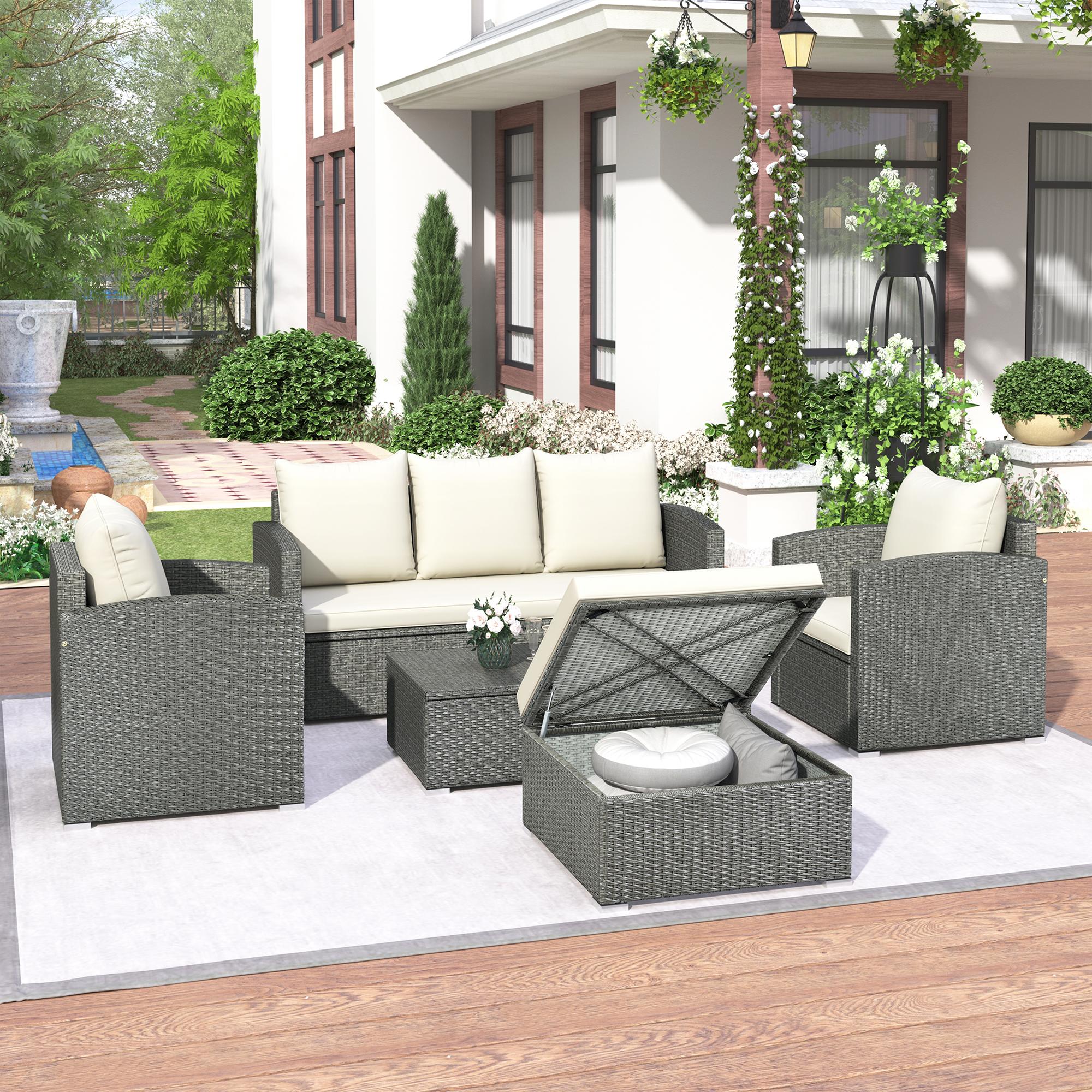 Bayfeve BFTP-202AAA 5-Piece All-Weather PE Wicker Rattan Patio Conversation Set with Cushions and Pillows