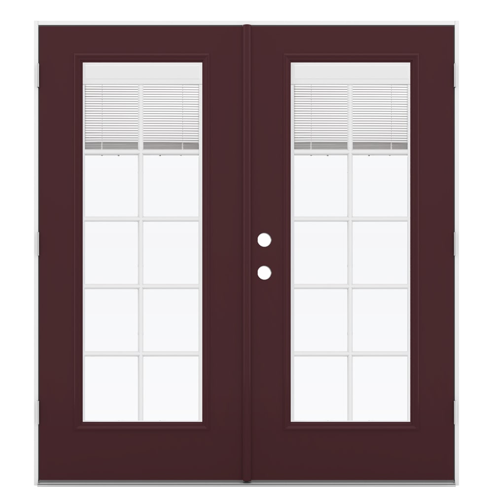 JELD-WEN LOWOLJW205900297 72-in x 80-in x 4-9/16-in Jamb Currant Steel Left-hand outswing French Patio Door with Low-E Glass with Blinds and Grilles