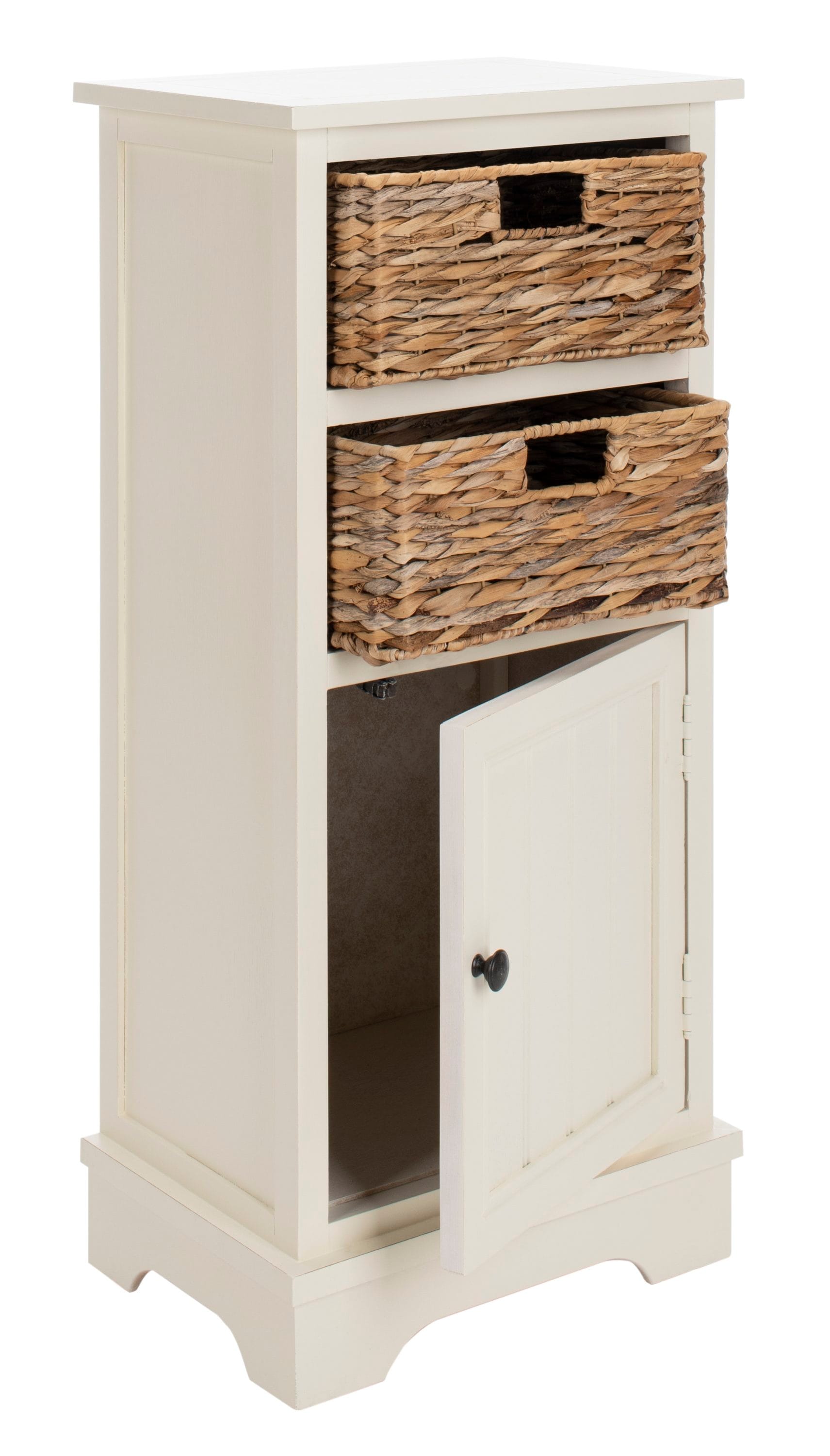 Distressed White Pine Accent Cabinet with Wicker Baskets