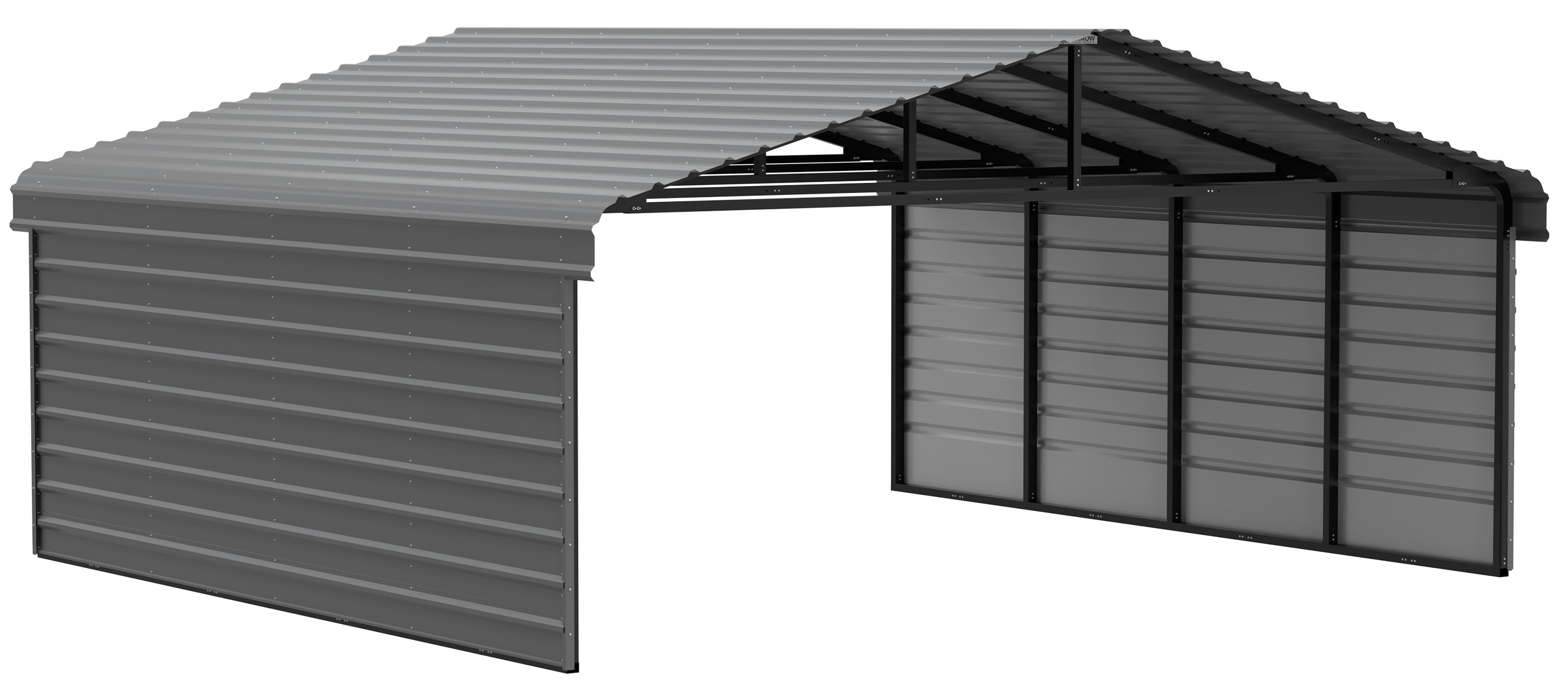 Arrow CPHC202007ECL2 20-ft W x 20-ft L x 7-ft H Charcoal with 2 Side Wall Kits Metal Carport with Metal Roof