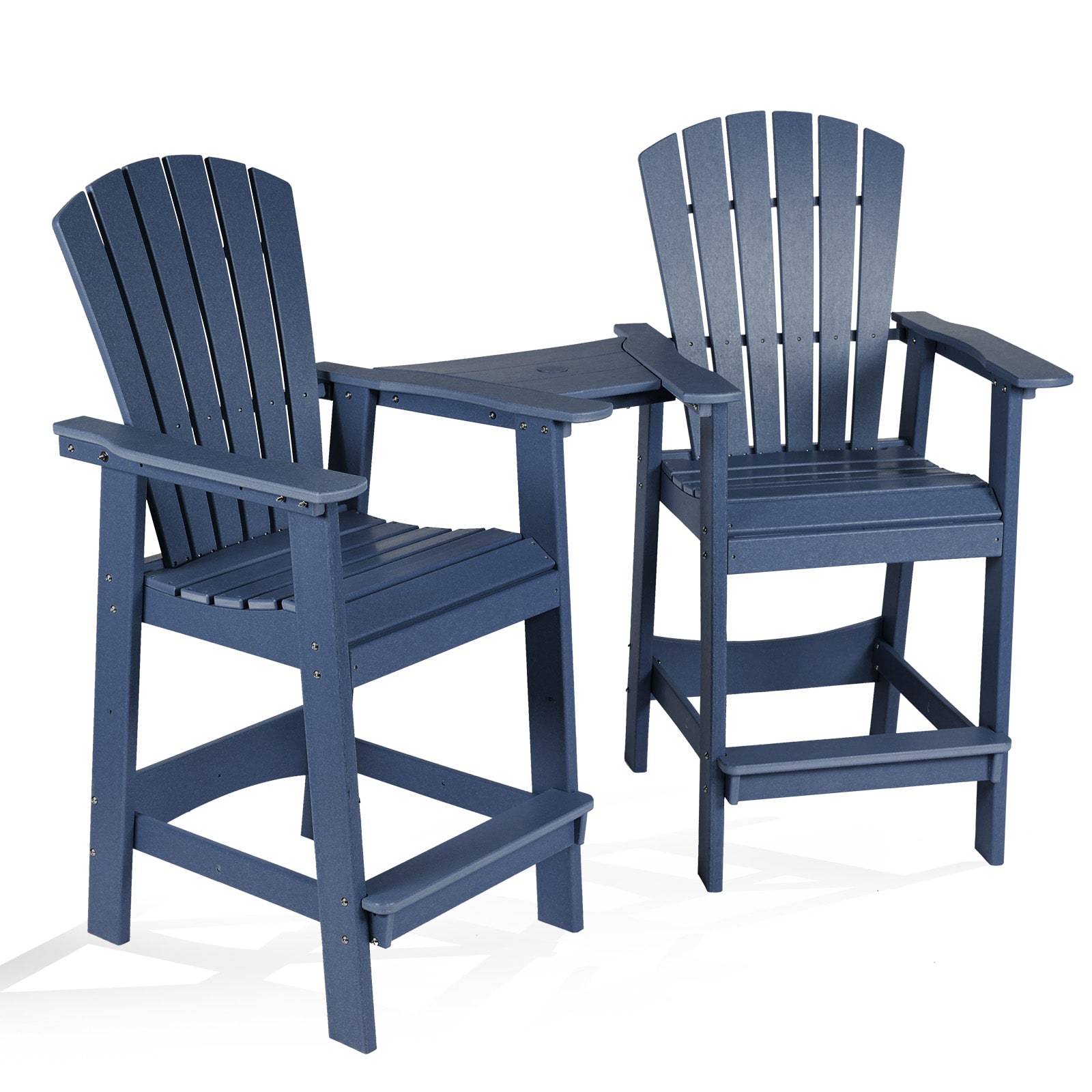 Aoodor A305-PBUBU Tall Adirondack Chair Set of 2 Blue HDPE Frame Stationary Adirondack Chair with Blue Slat Seat