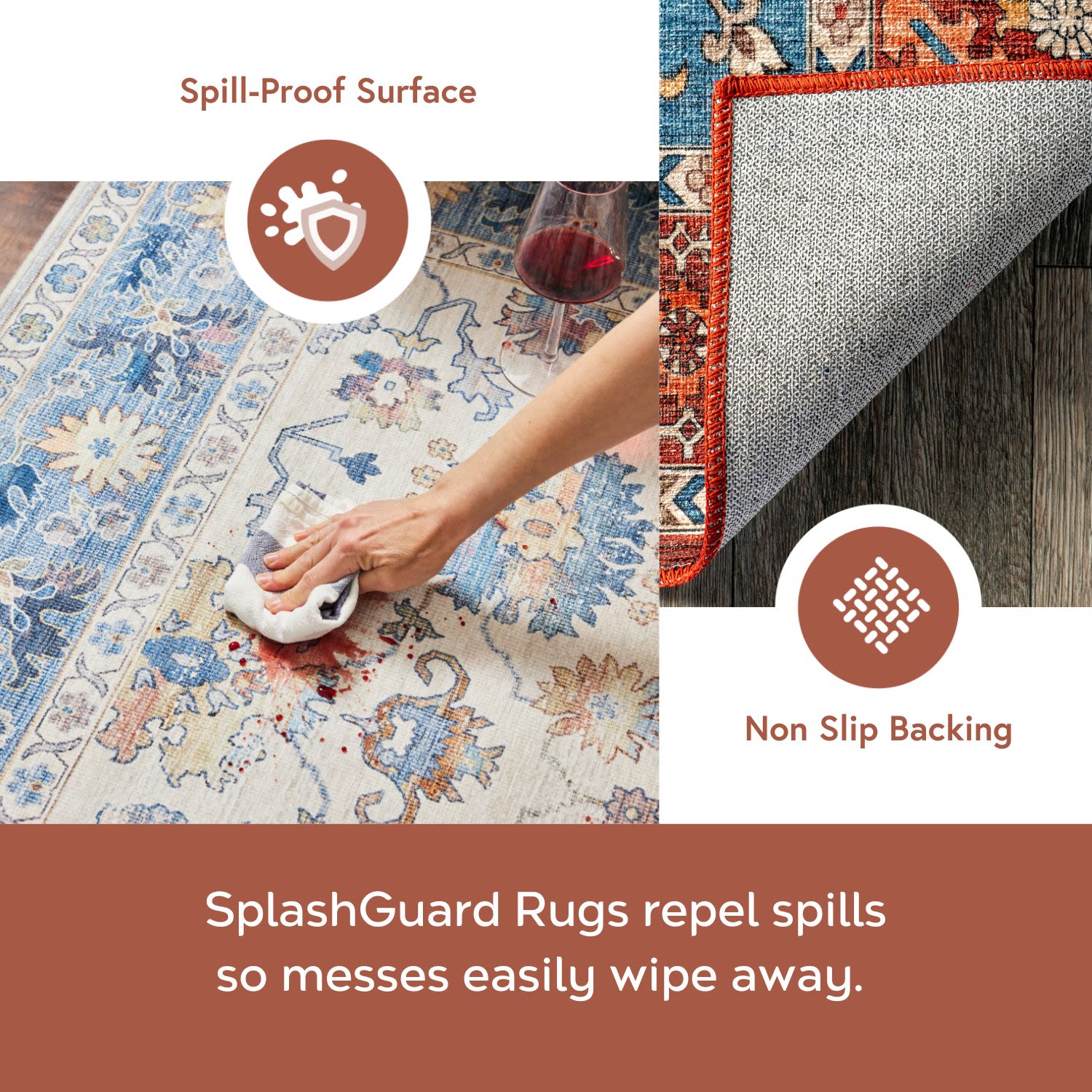 Hera Blue and Red Medallion Washable Synthetic Area Rug
