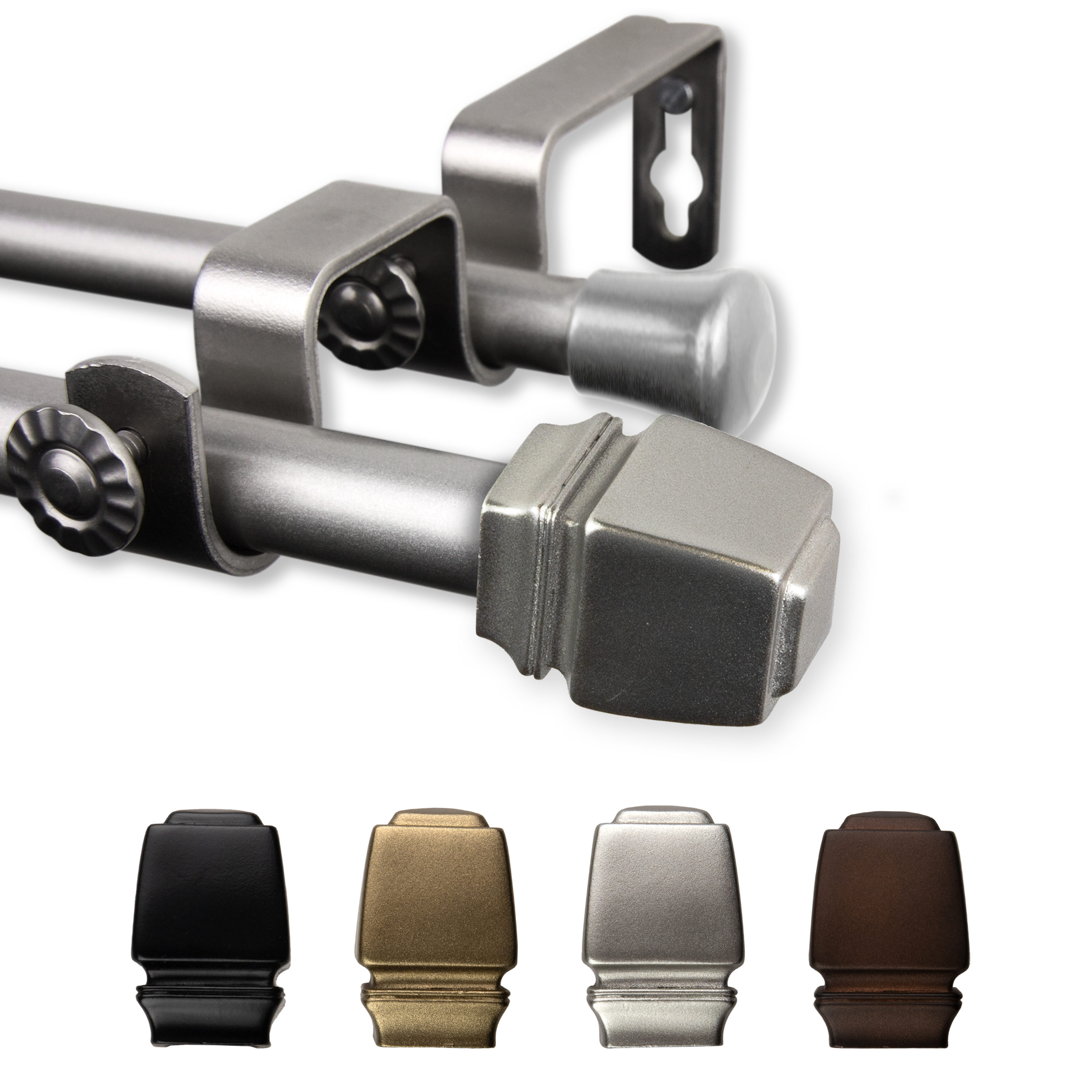 Hart & Harlow L-5718-845D Jadore 5/8-in 84-in to 120-in Satin nickel Steel Double curtain rod with Finials