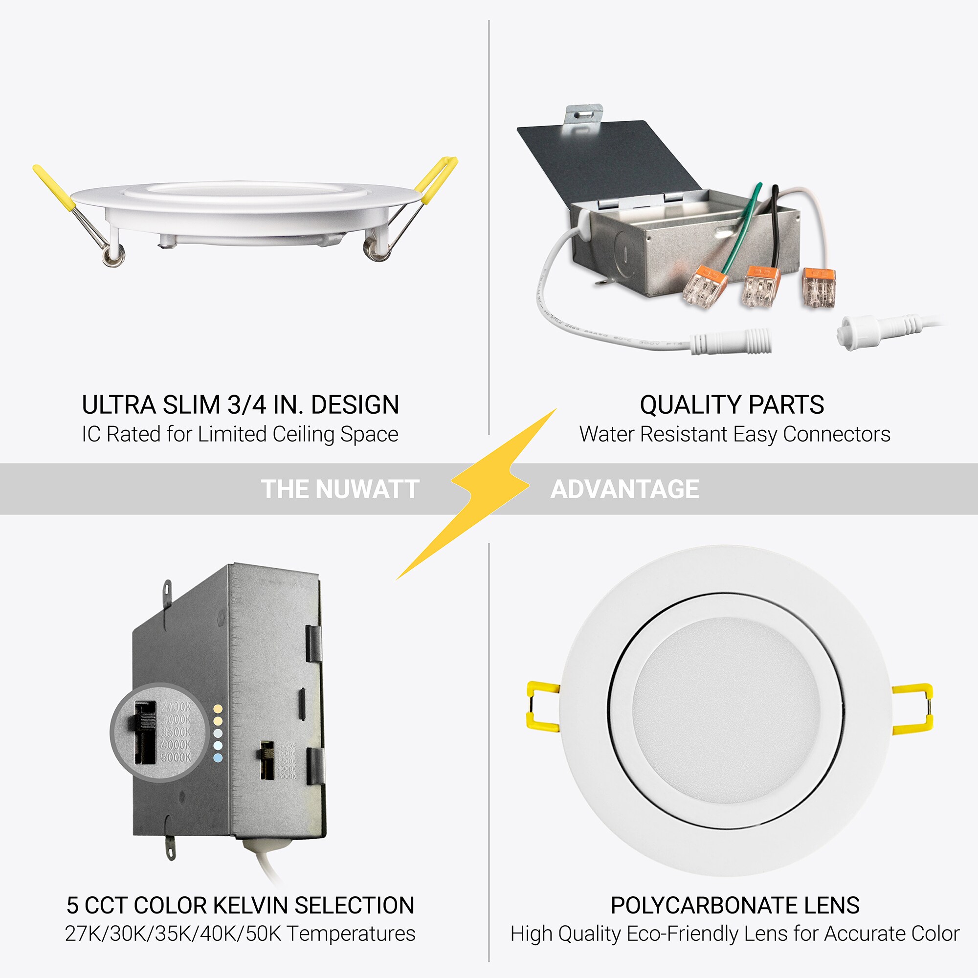 NuWatt 4" White Aluminum Dimmable LED Recessed Light Kit, Energy Star