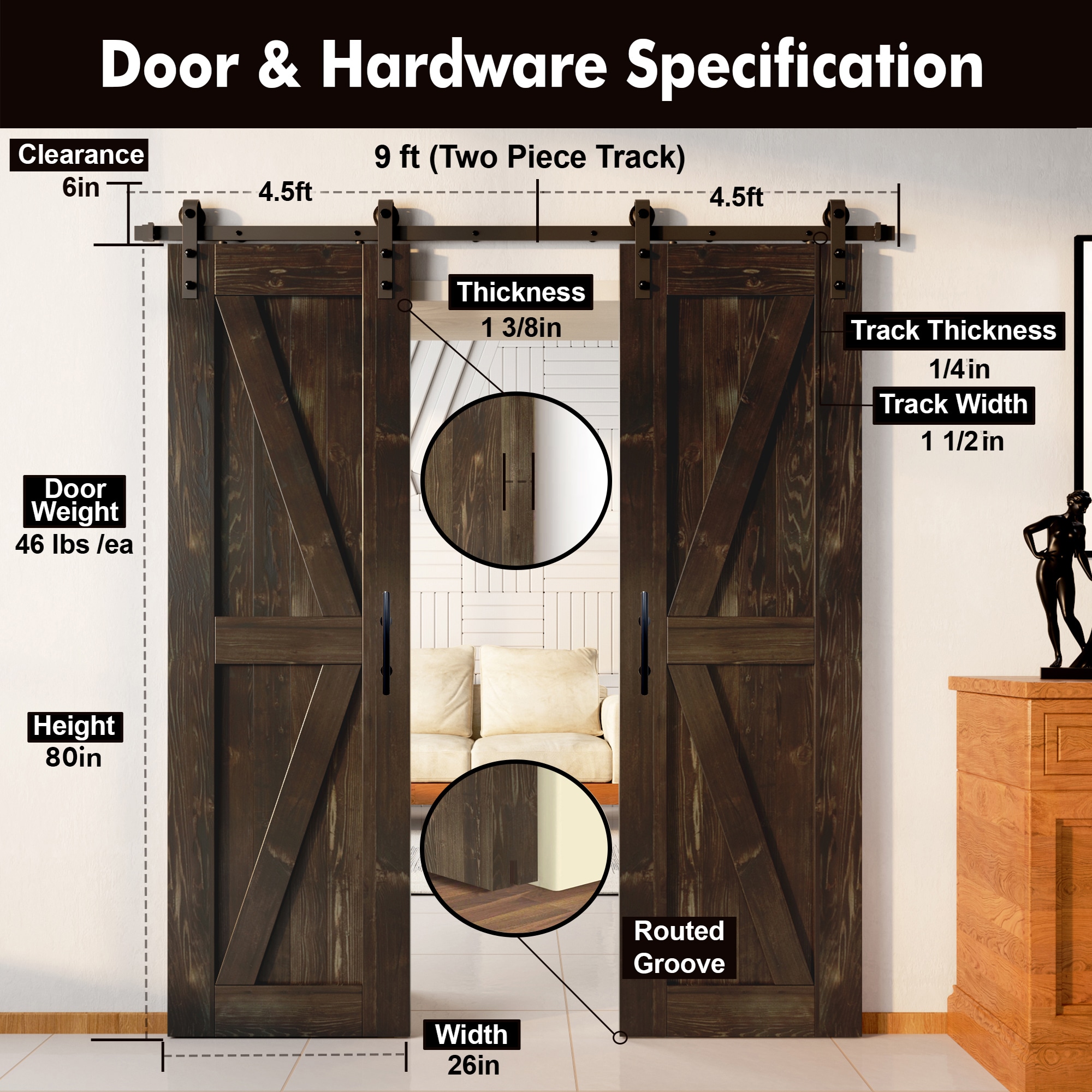 HOMACER YT2TGH108C-2680F-EB Barn-Doors - View #2
