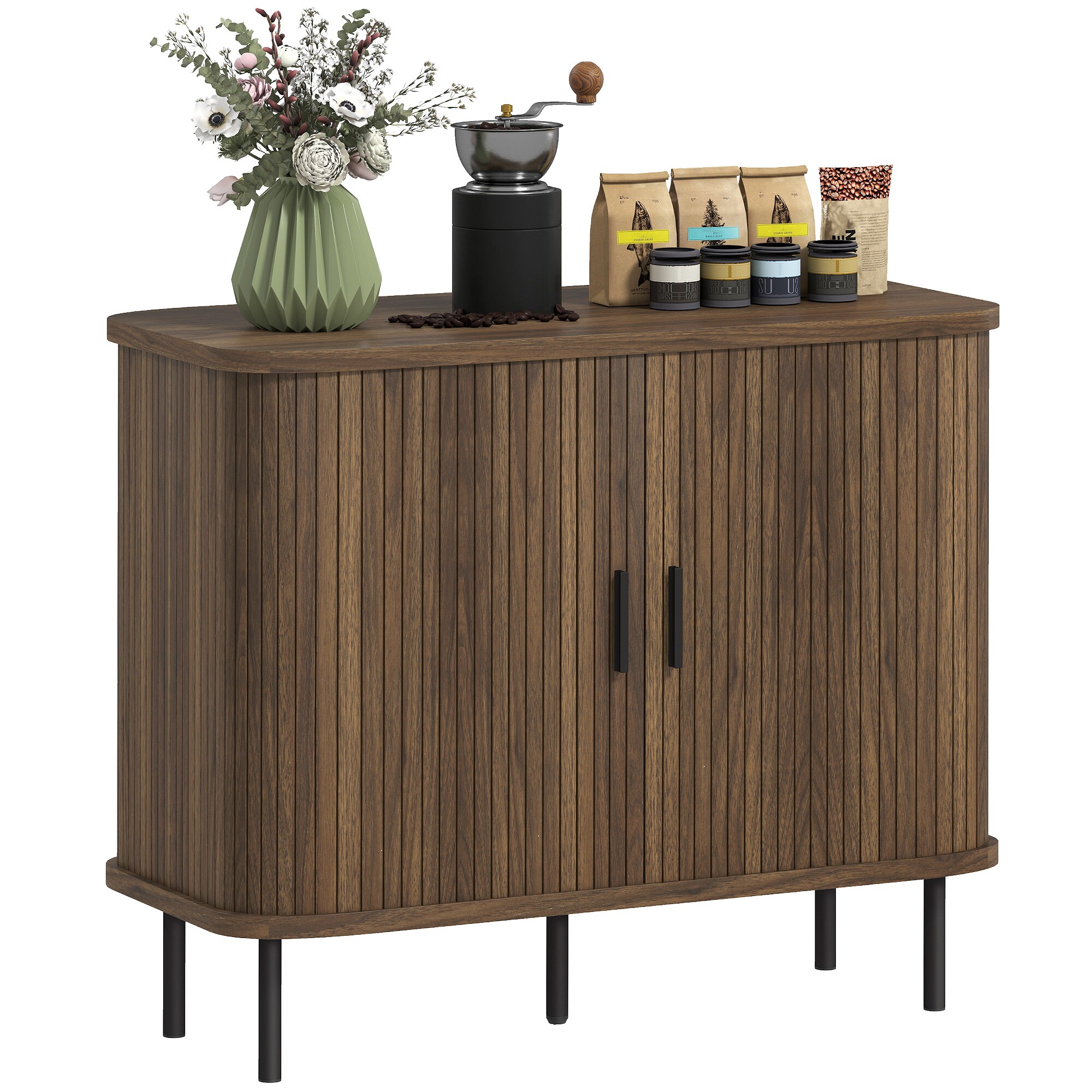 HomCom 35.4Sideboard Buffet Cabinet with Storage Nordic Coffee Bar Cabinet with Slatted Tambour Doors #83B-038V00WN