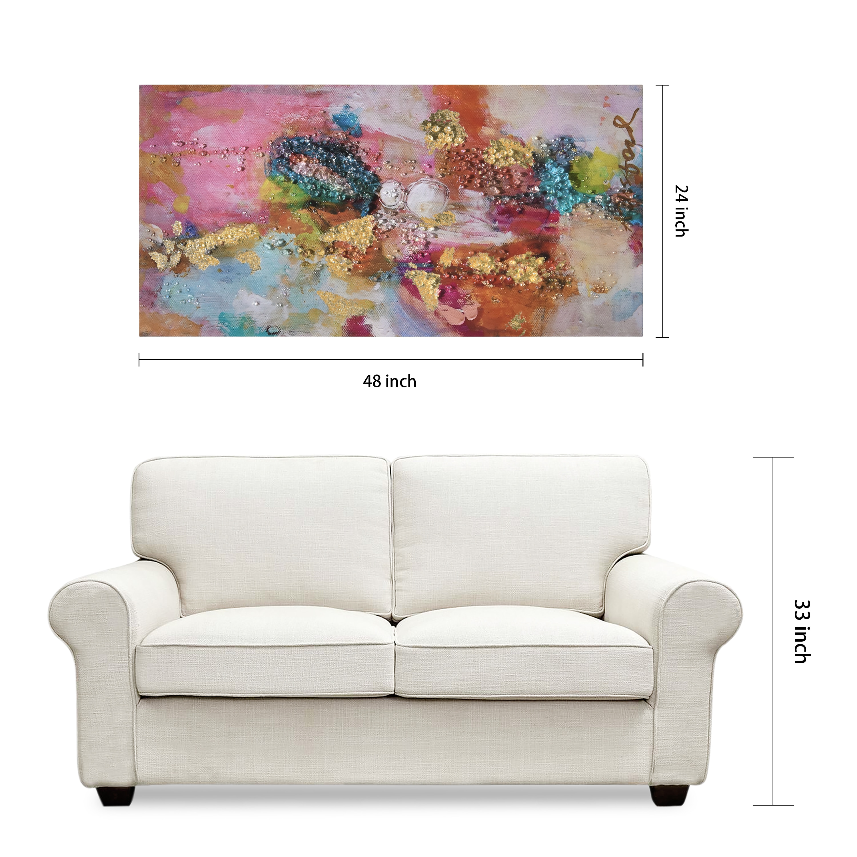 Colorful Symphony II 24" x 48" Abstract Epoxy Coated Canvas Wall Art