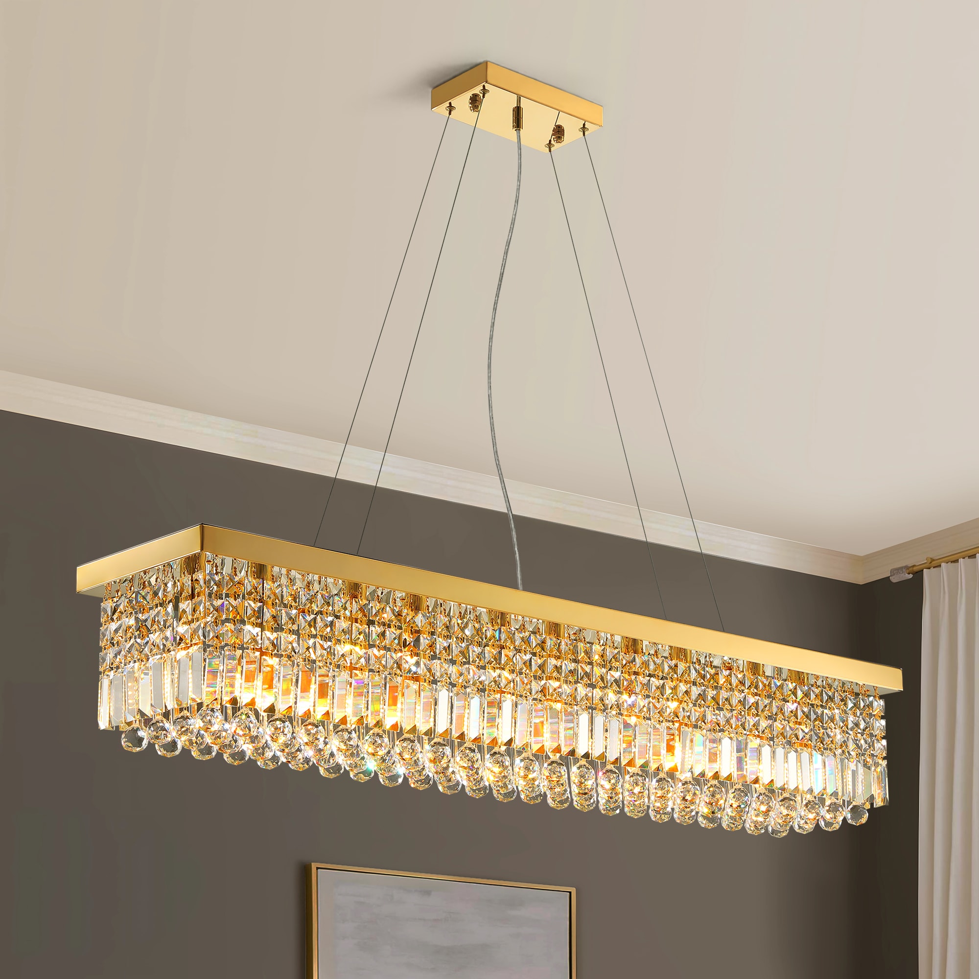 Liwidu  Modern Gold Crystal Chandelier Rectangle Chandeliers