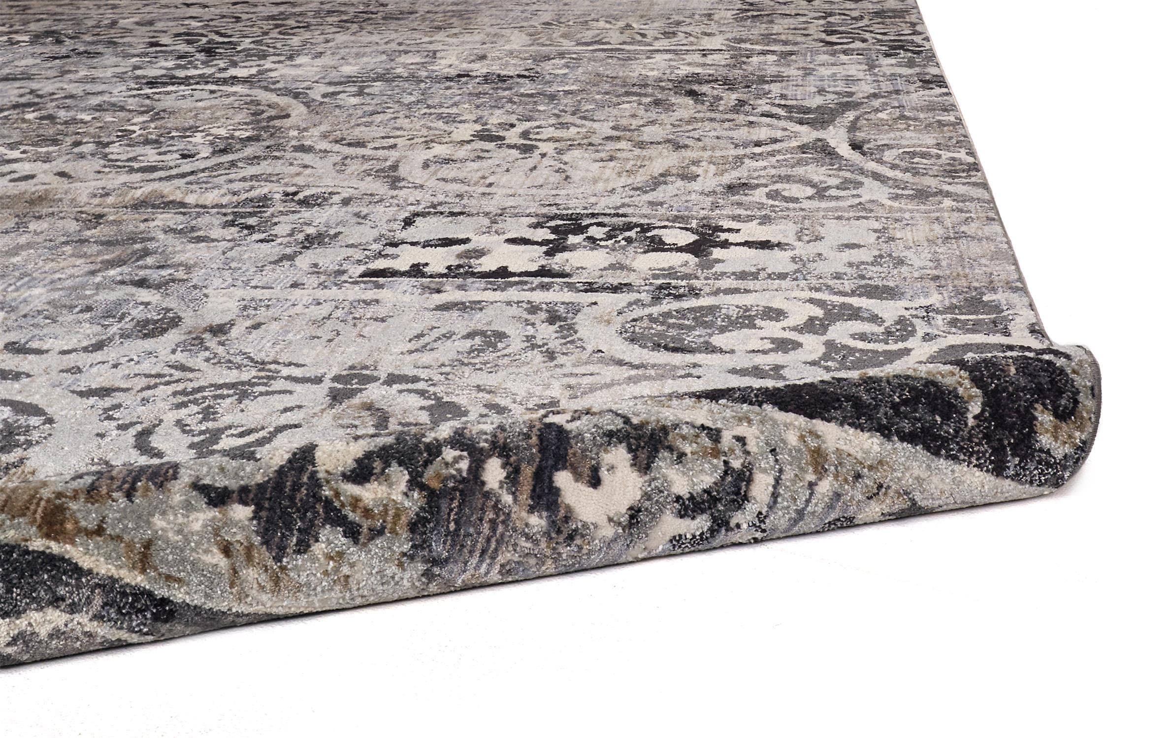 Ivory and Gray Distressed Rectangular Cotton Blend Rug