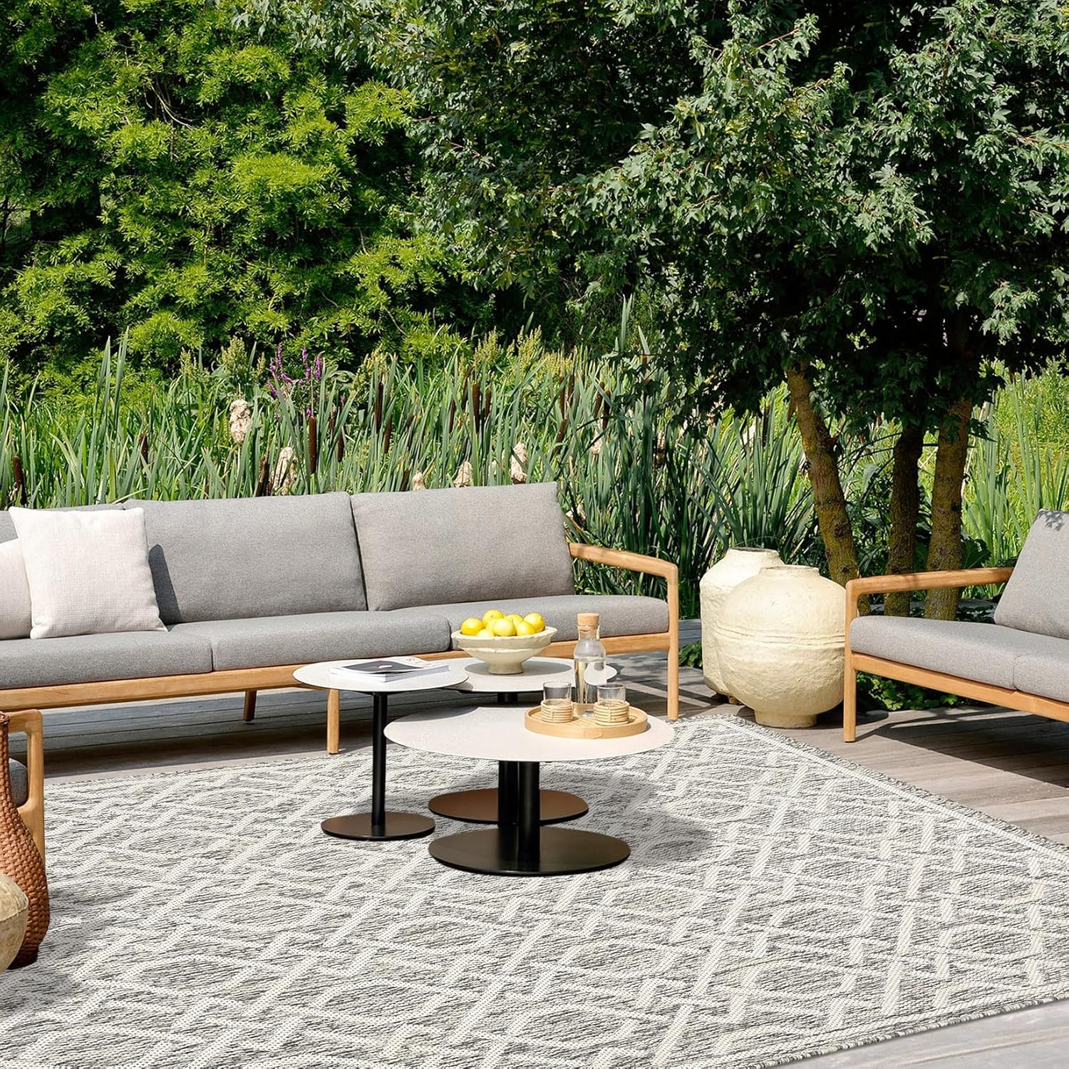 Qeetex LXL-PHO-123USBF4 GAOMON Area Rug Modern Indoor Outdoor Rug Waterproof Rug Patio Rug Camping RV Throw Rugs Geometric Area Rug for Backyard Deck Picnic Porch Beach Trailer Taupe Rug