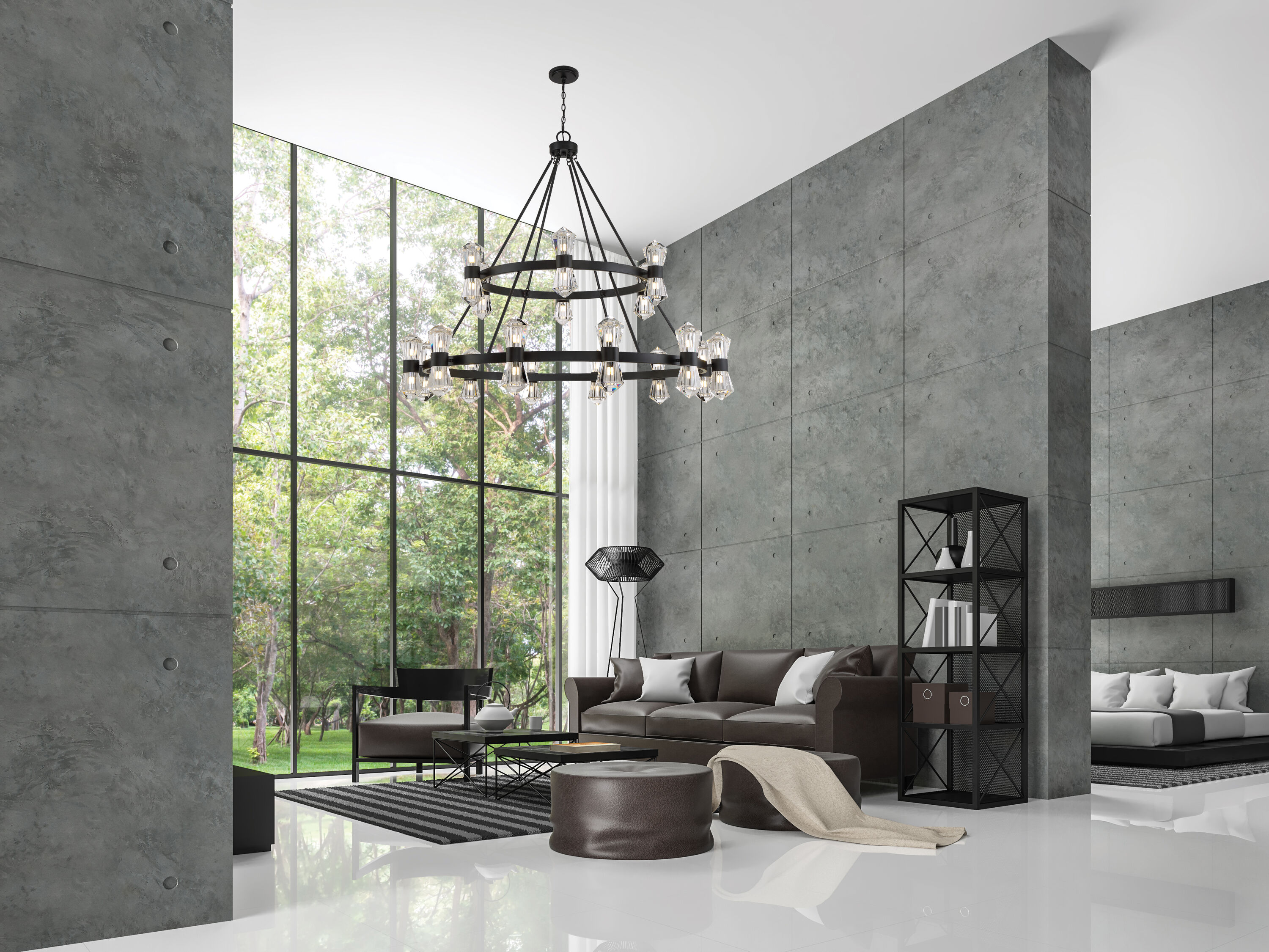 Modern Matte Black 36-Light Crystal Empire Chandelier