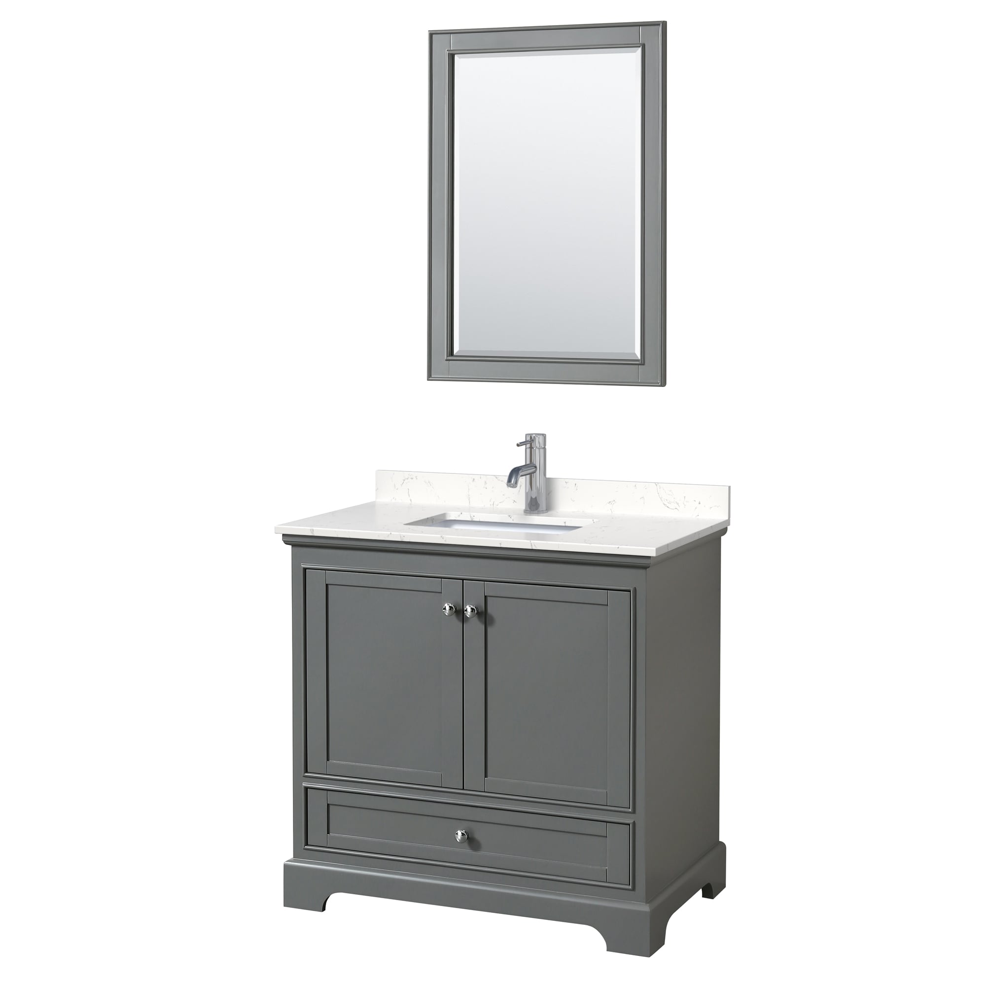 Wyndham Collection WCS202036SKGC2UNSM24 Deborah 36-in Dark Gray with Polished Chrome Trim Undermount Single sink Bathroom Vanity with Carrara Cultured Marble Cultured marble Top (Mirror Included)