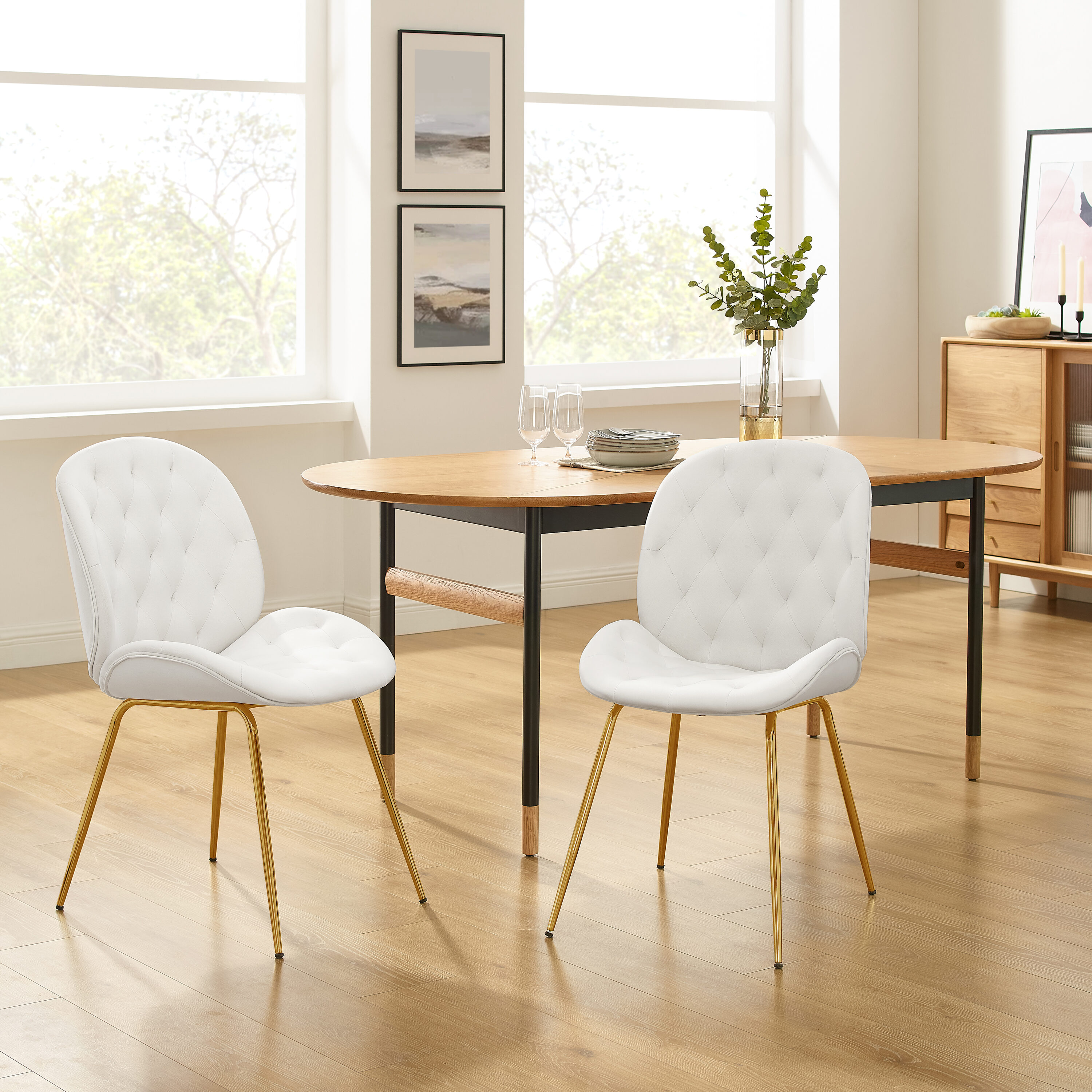 Art Leon CC070-1-WH-F Velvet Upholstered Dining Side Chair (Wood Frame)