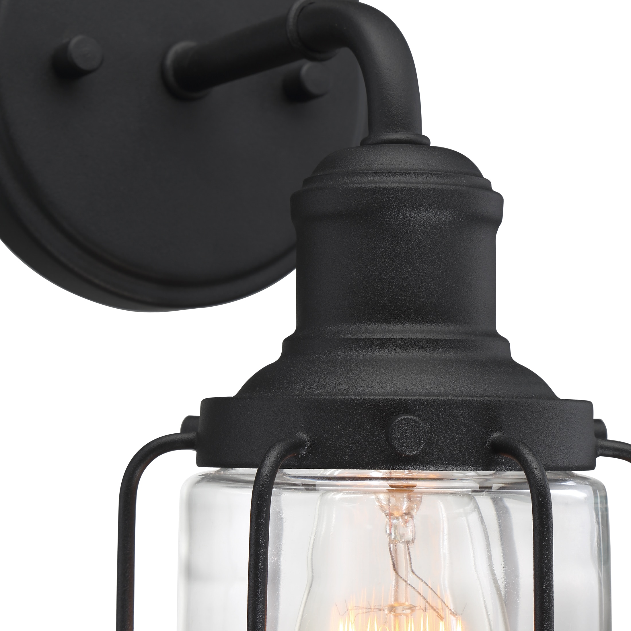 Dimmable Black Steel Cylinder Wall Sconce with Clear Glass Shade