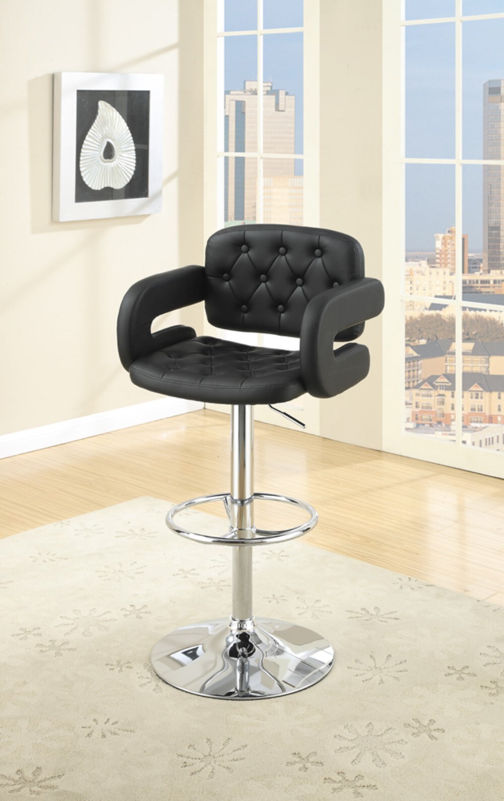 Benzara Black 22-in H Adjustable height Saddle Seat Upholstered Swivel ...