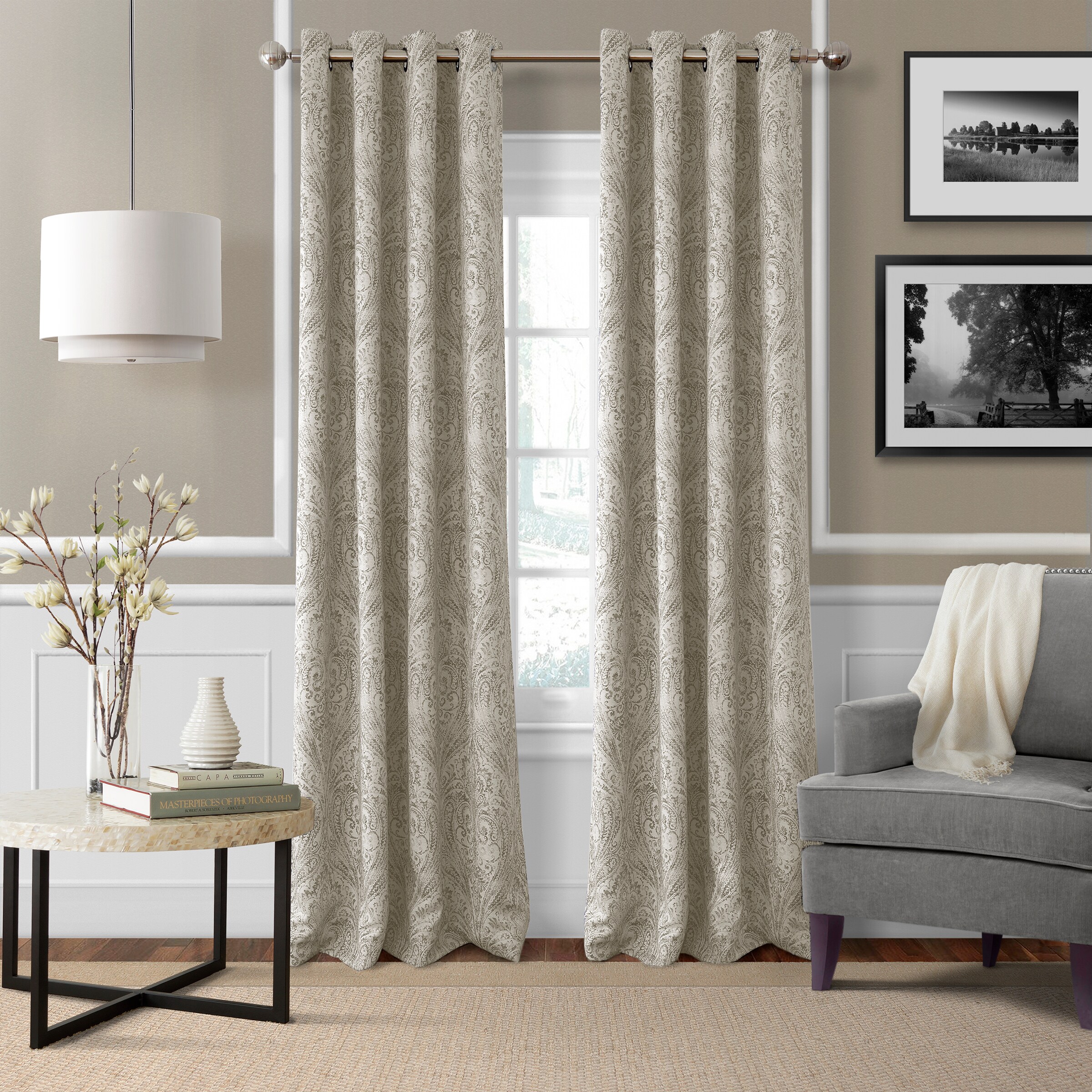 Elrene Home Fashions 026865854336 84-Inches Natural Paisley Blackout Standard lined Grommet Single curtain panel