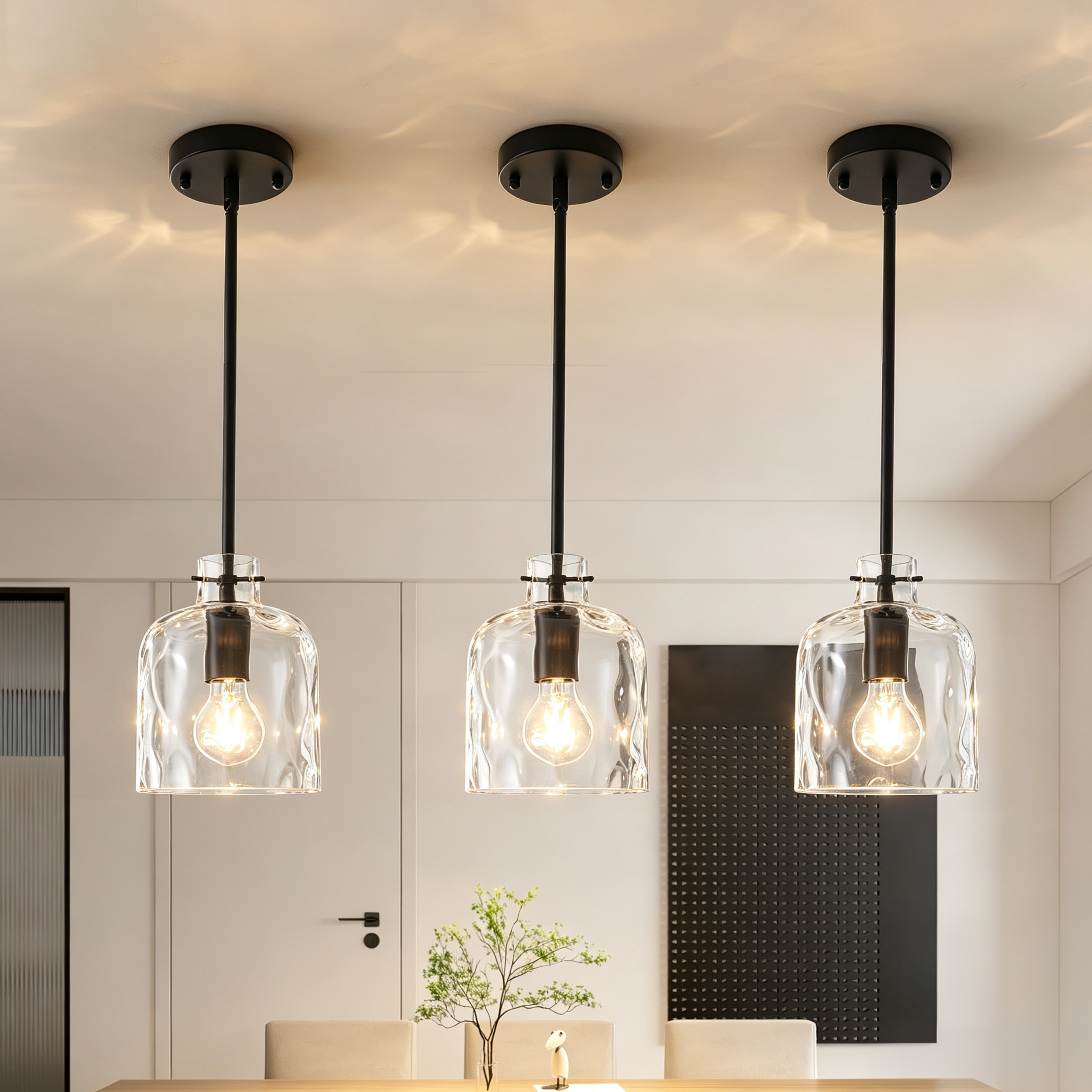 GZJunYo (3-Pack)1-Light Black Modern/contemporary Hammered Glass Bell Small Hanging Pendant Light