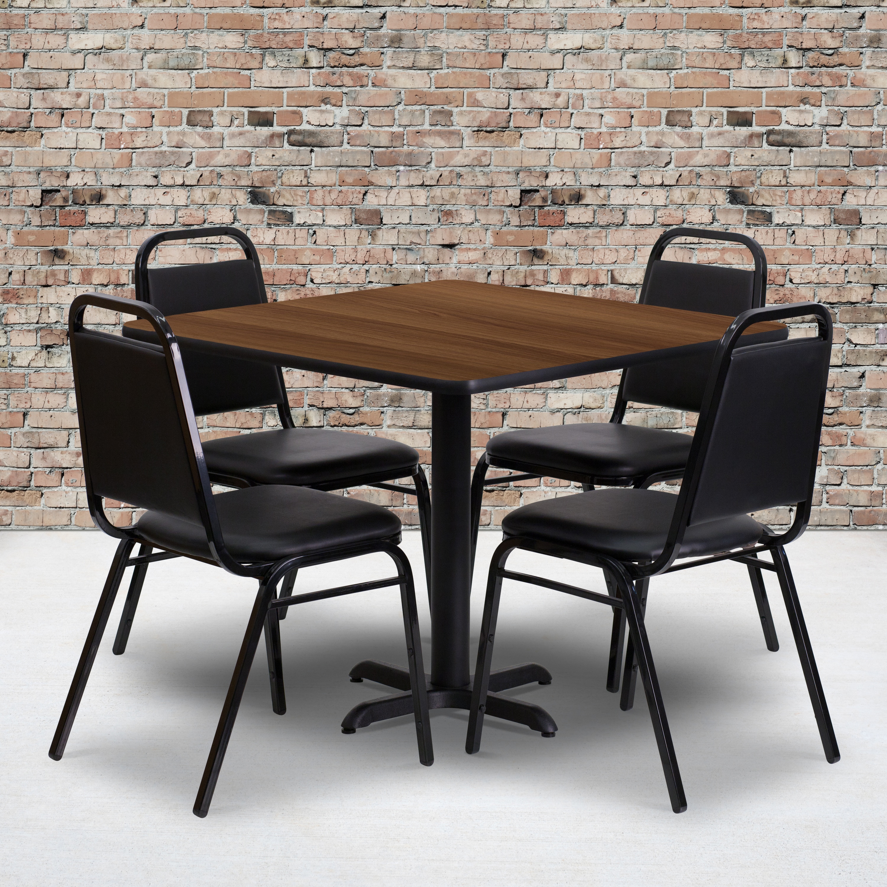 Flash Furniture Walnut Top/Black Vinyl Seat Traditional Dining Room Set ...