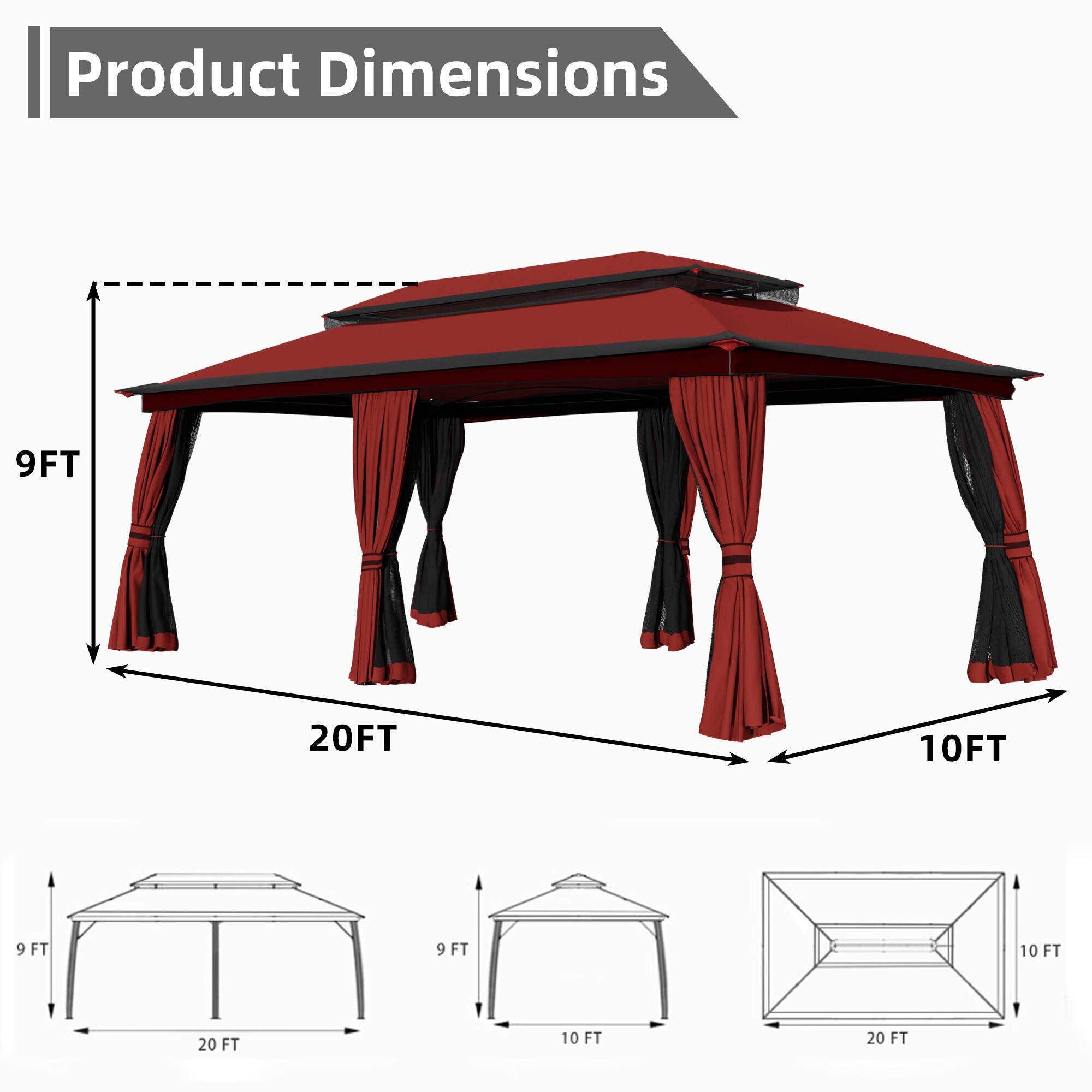 Gardenbee HGL-J22-RED Wood-Resin-Gazebos - View #3