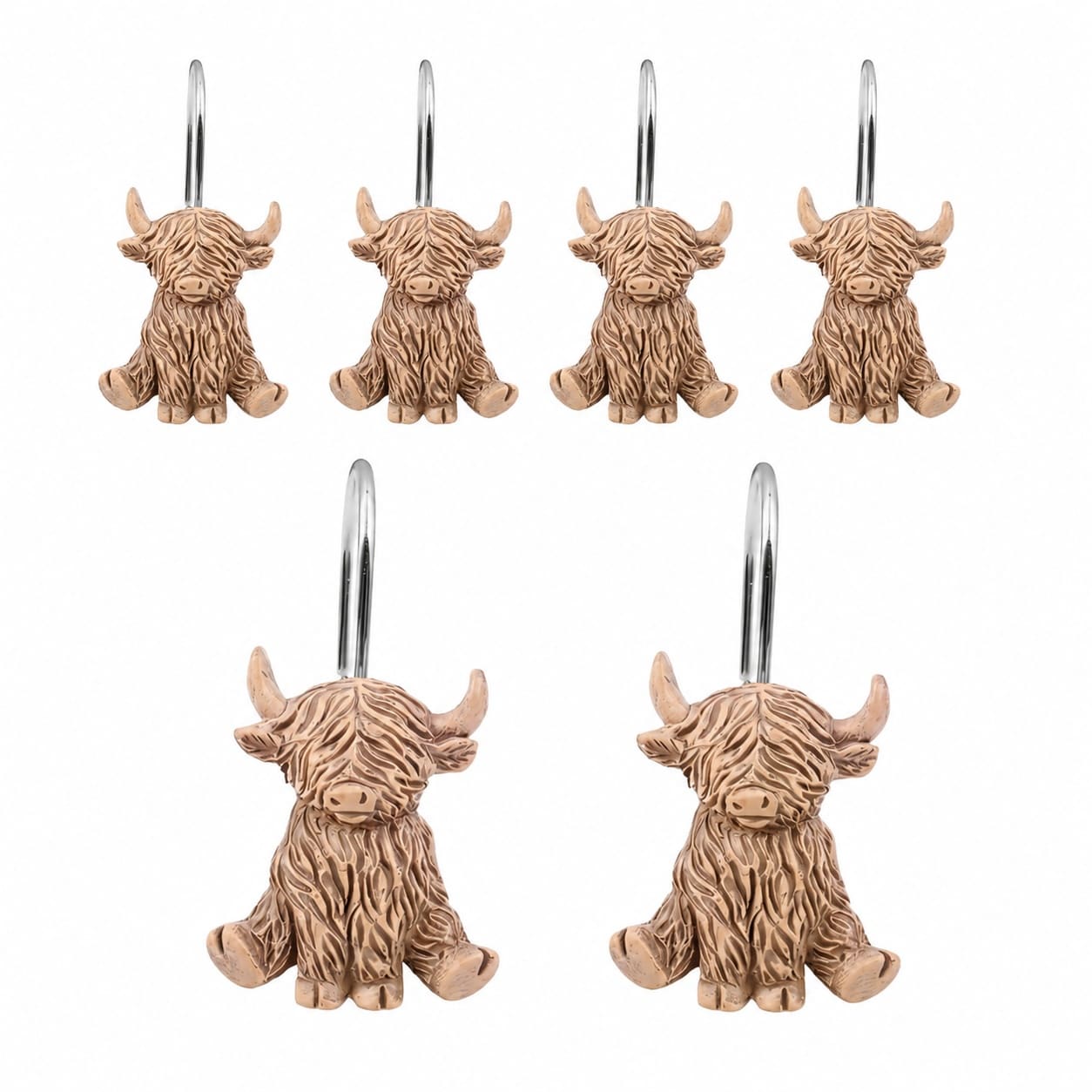 Aoibox  Highland Cow Resin Shower Curtain Hooks 12 Pack with Rust Resistant Metal Clips for Standard Rods Cattle