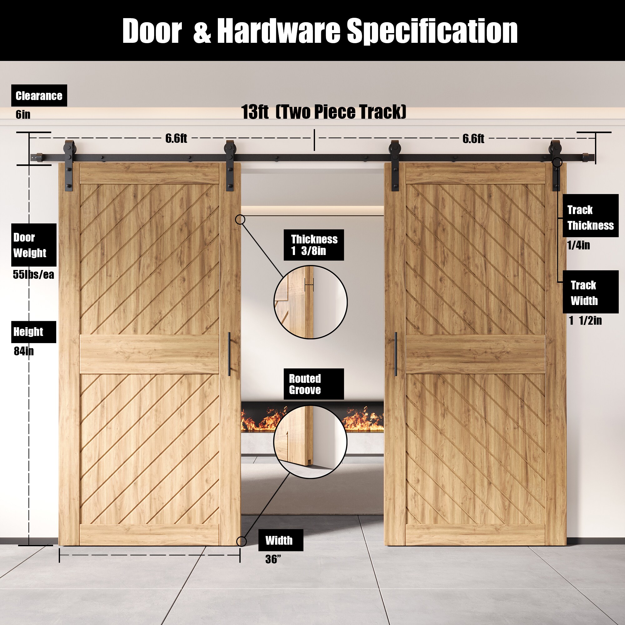 HOMACER YT2TGH156C-XT1-3684 Barn-Doors - View #2