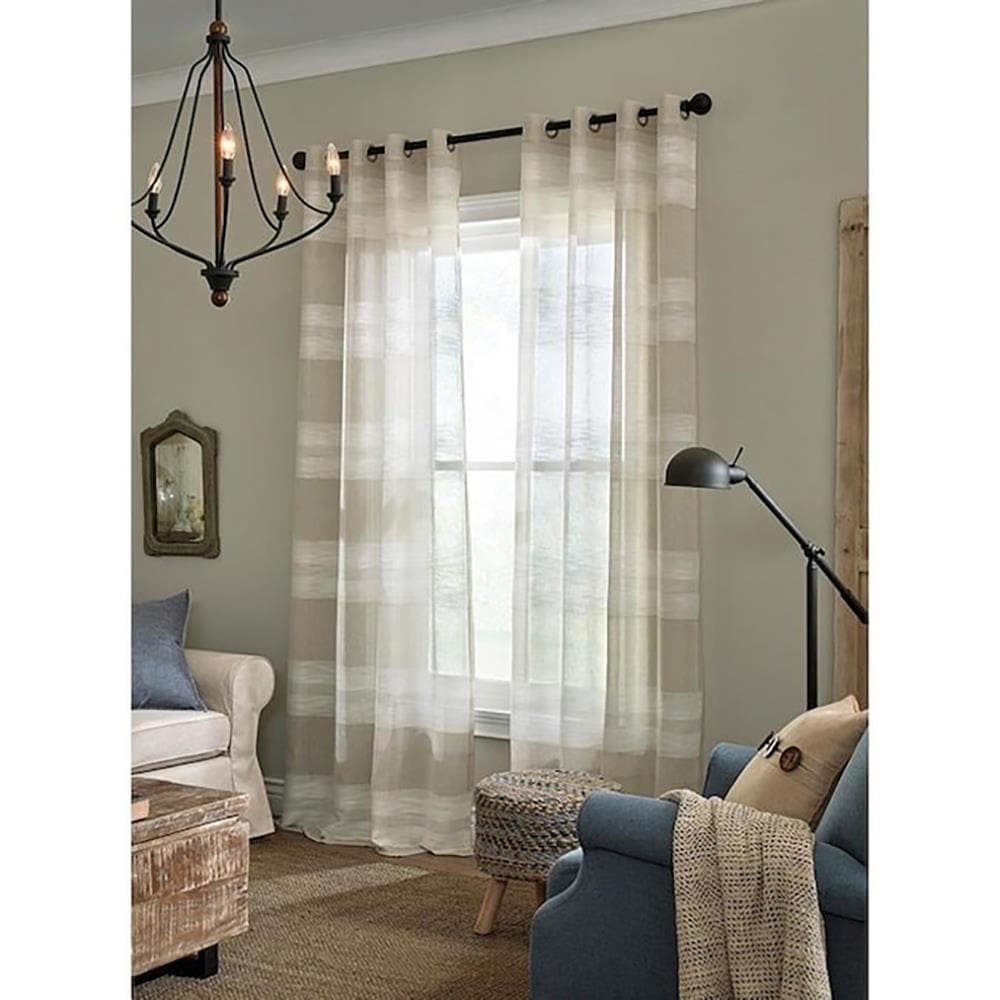 allen + roth 1634476 95-in Tan Striped Semi-sheer Grommet Single curtain panel