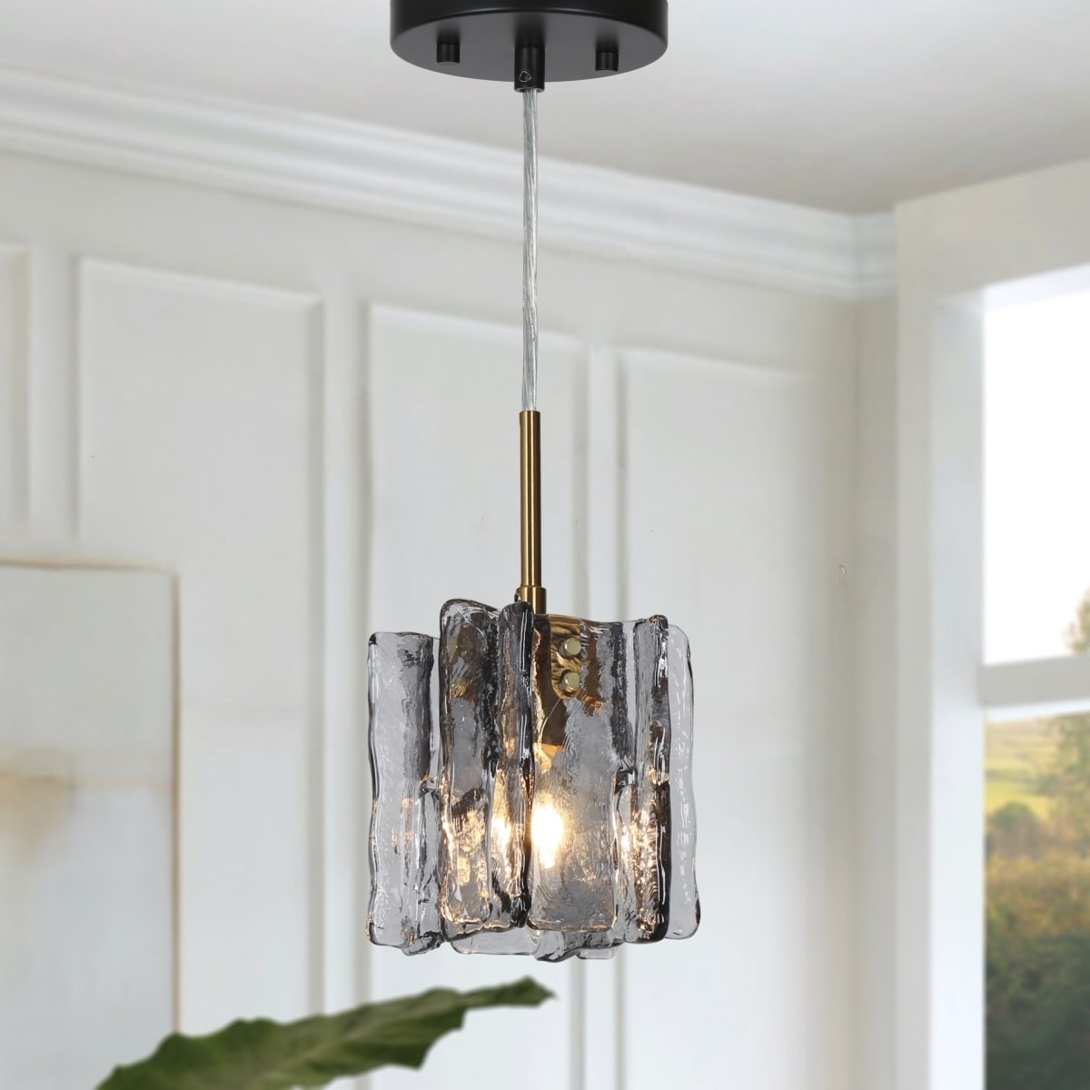 Luxury Modern Indoor Pendant Light With Ribbed Glass Texture outlet 12