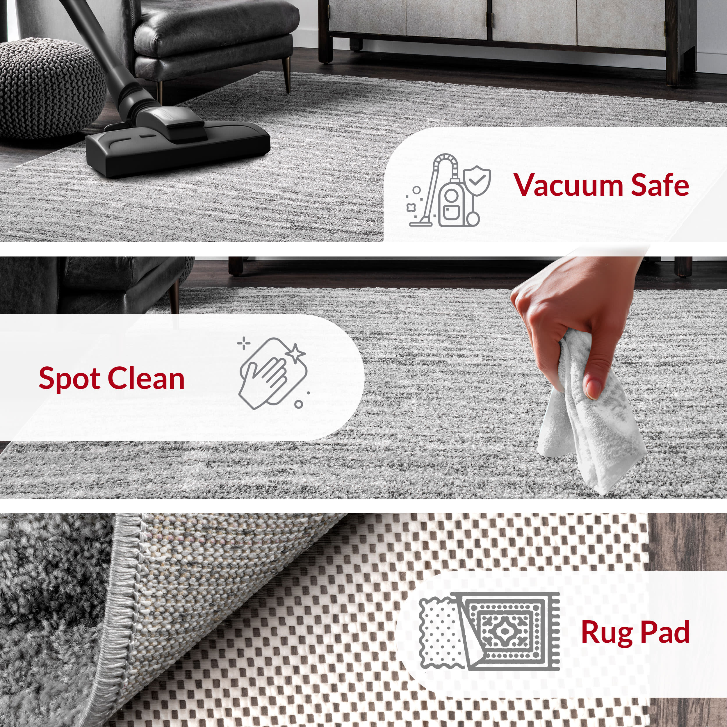 Modern Ripples Gray Synthetic Rectangular Area Rug