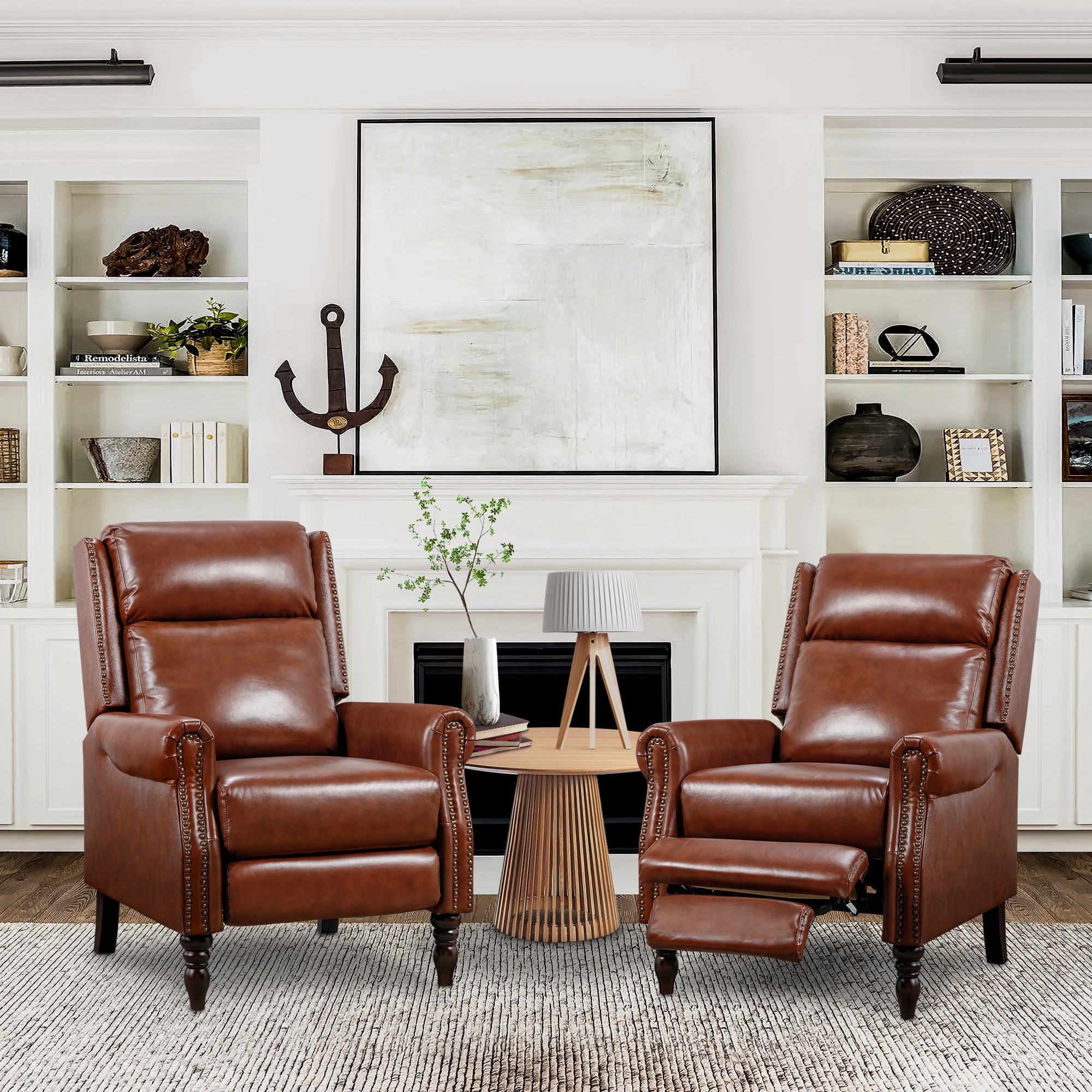 LUE BONA 2SN-014-02LS Red brown Leather Upholstered Recliner