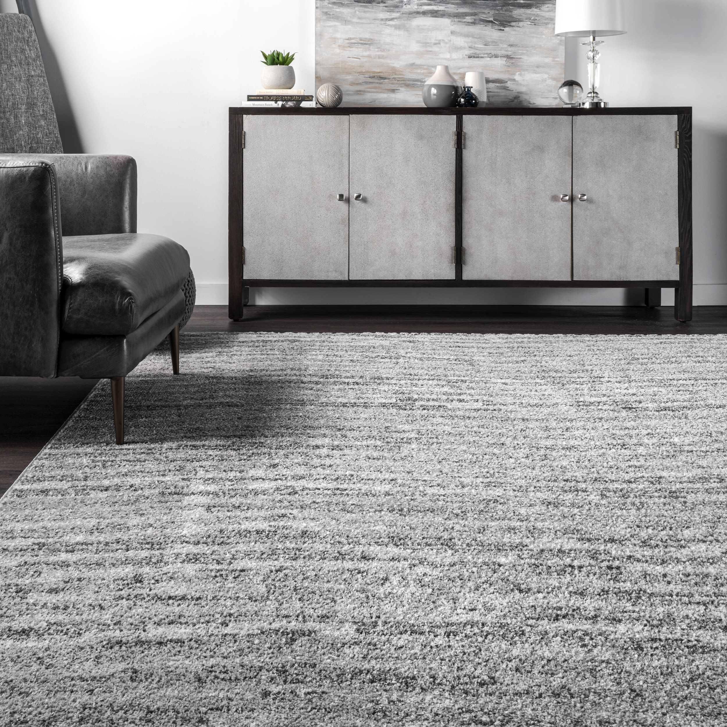 Gray Abstract Square Synthetic Easy Care Area Rug