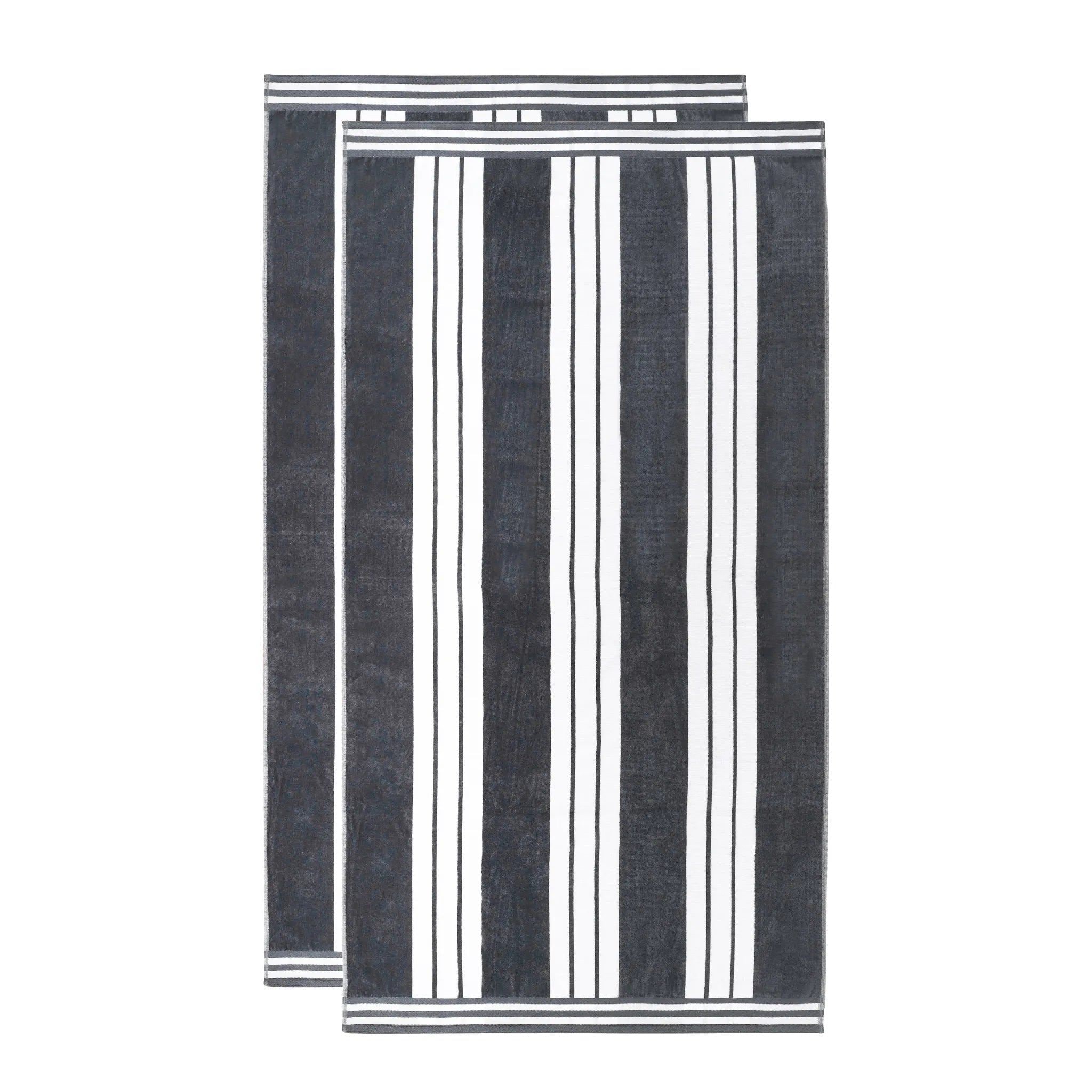Slickblue 2/4/6-Piece Cotton Oversized Cabana Beach Towel Set 34x64 Striped Pool Towels with Velour Front and Terry Back Multiple Color Options
