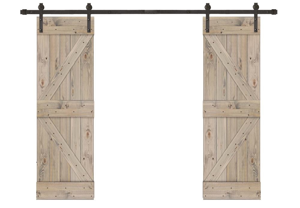 Creative Entryways BPWP2100-4884-10B 48-in x 84-in Weathered Gray K-frame Pine Wood Solid core Double Barn Door (Hardware Included)
